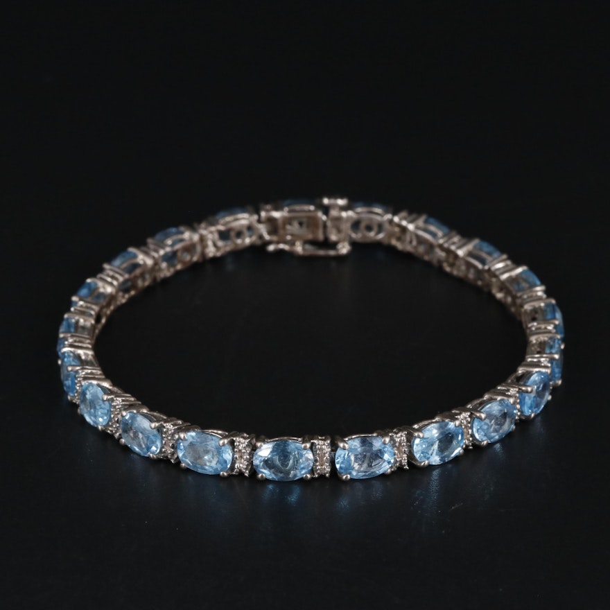 Sterling Silver Topaz and Diamond Line Bracelet