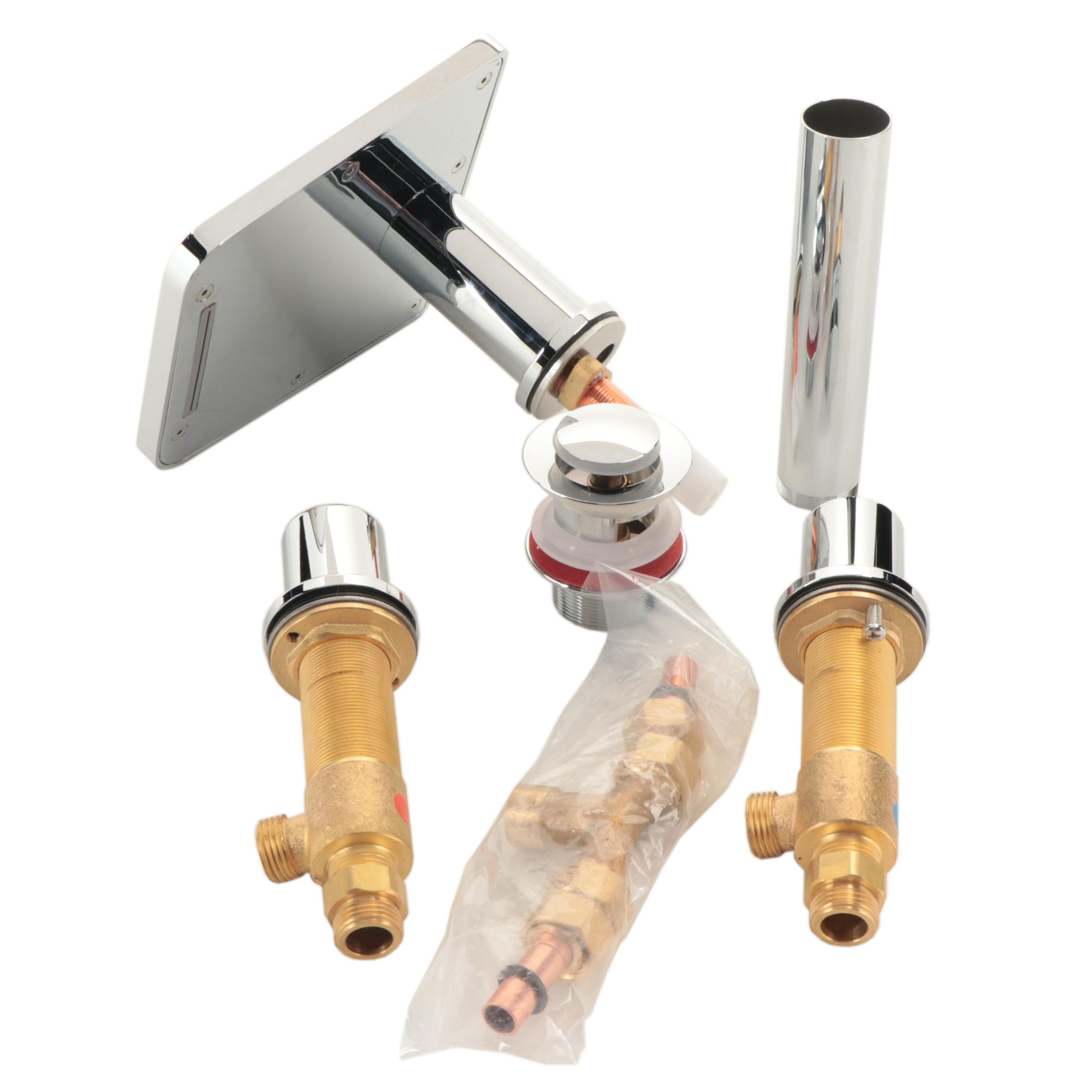 Modernist Chrome Finish Widespread Waterfall Bathroom Faucet with Pop-Up Drain