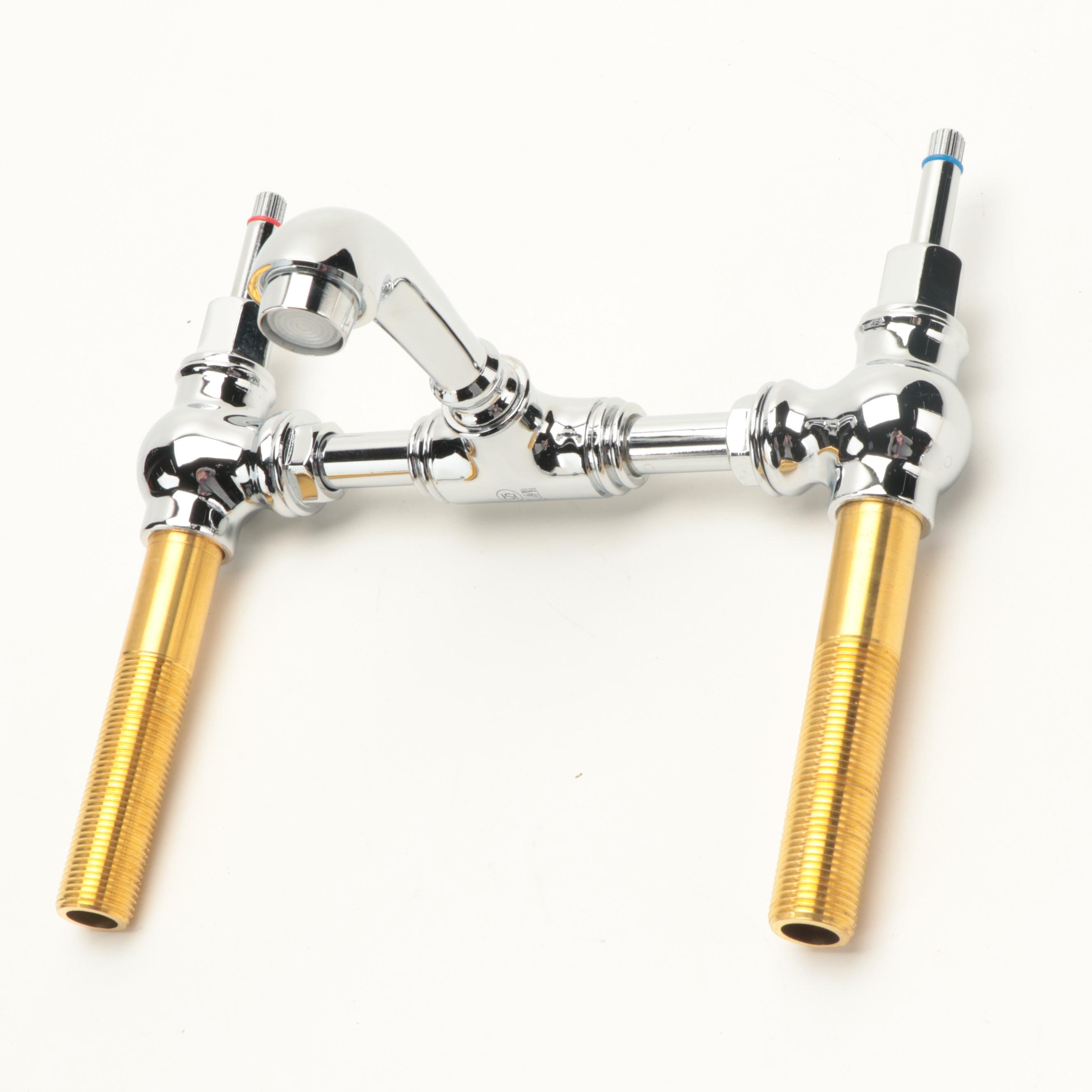 Chrome Finish Bridge Bathroom Faucet with Pop-Up Drain