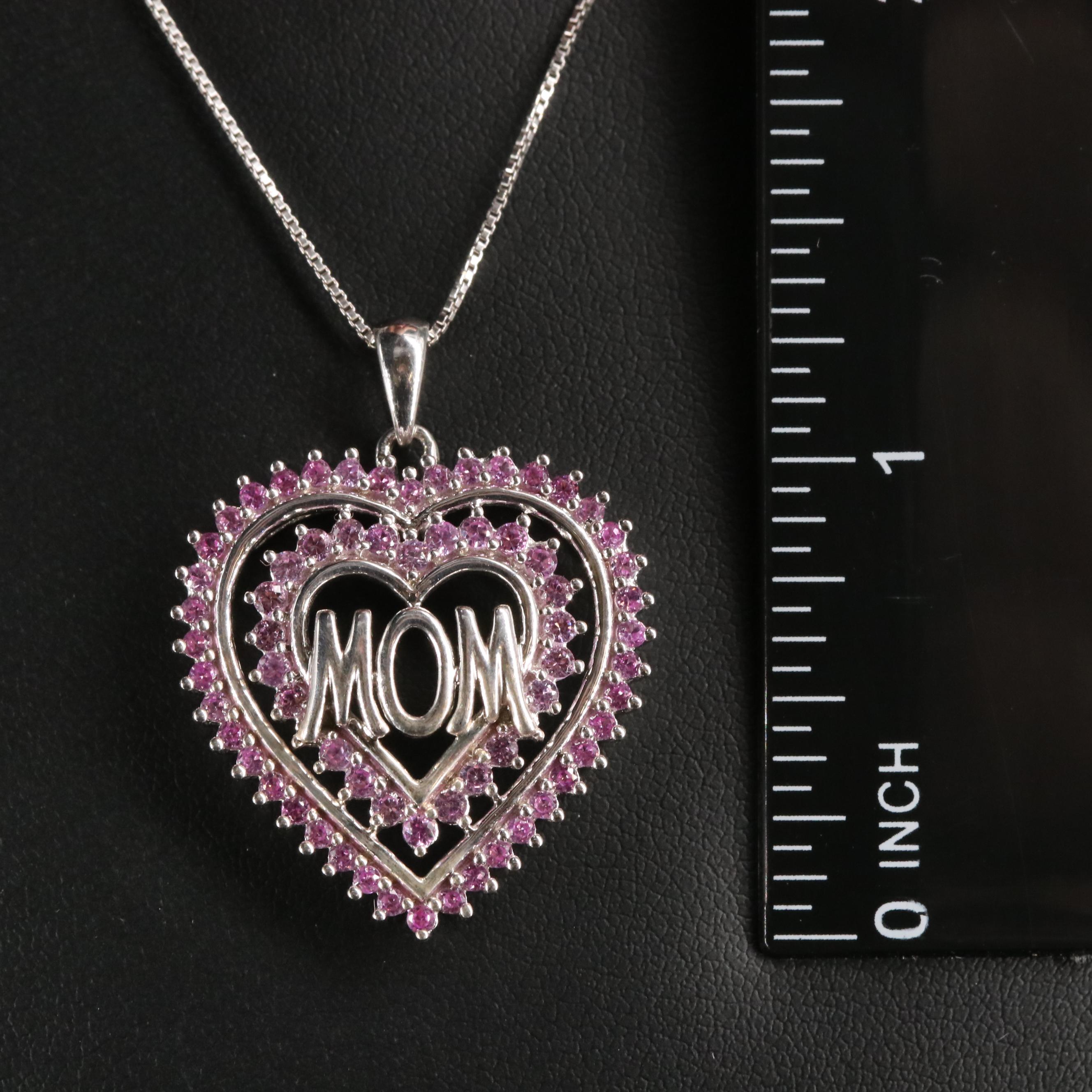 Sterling Silver Sapphire "Mom" Necklace