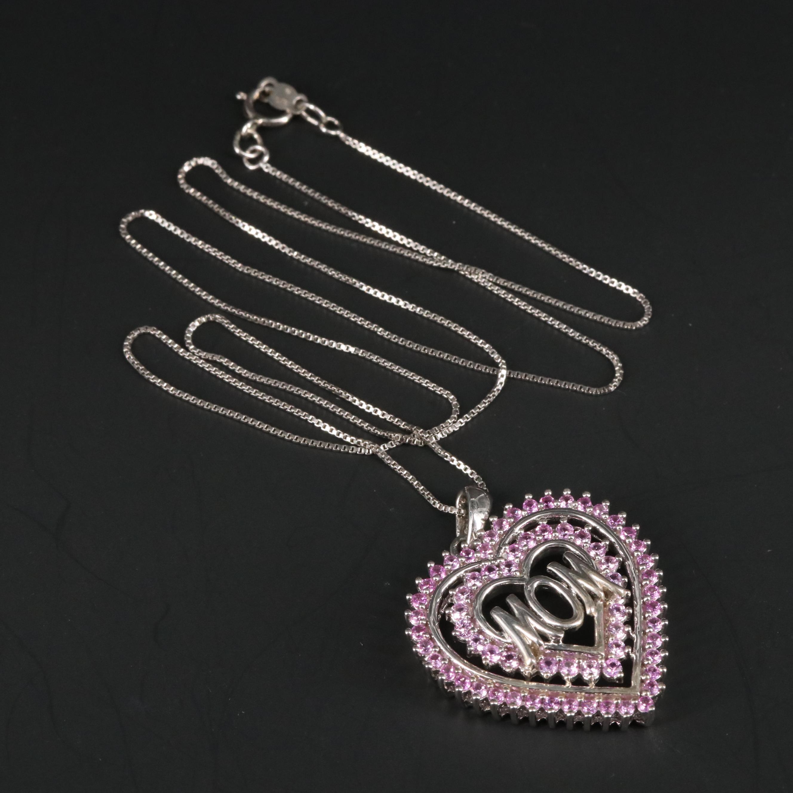 Sterling Silver Sapphire "Mom" Necklace