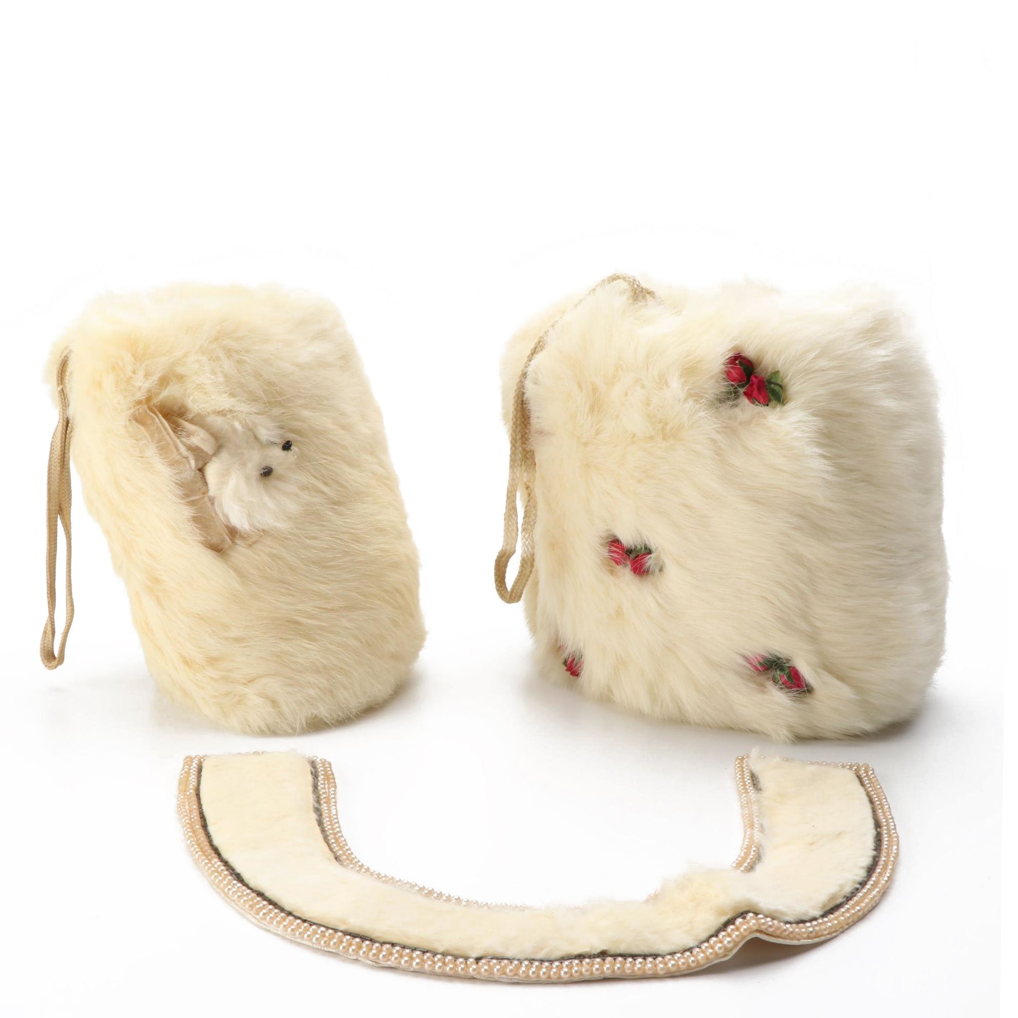 Rabbit Fur Hand Muffs with Baar & Beards Beaded Rabbit Fur Collar