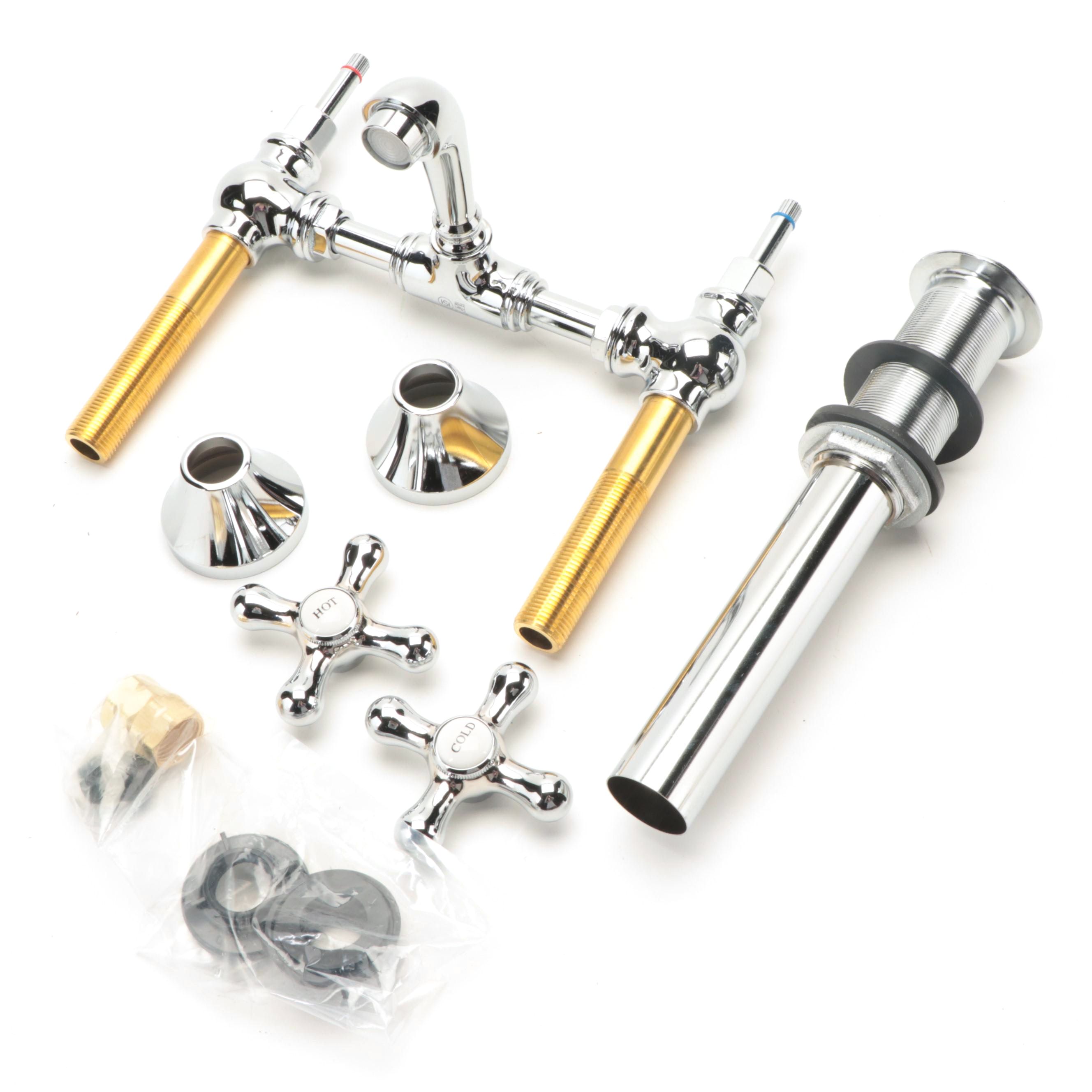 Chrome Finish Bridge Bathroom Faucet with Pop-Up Drain