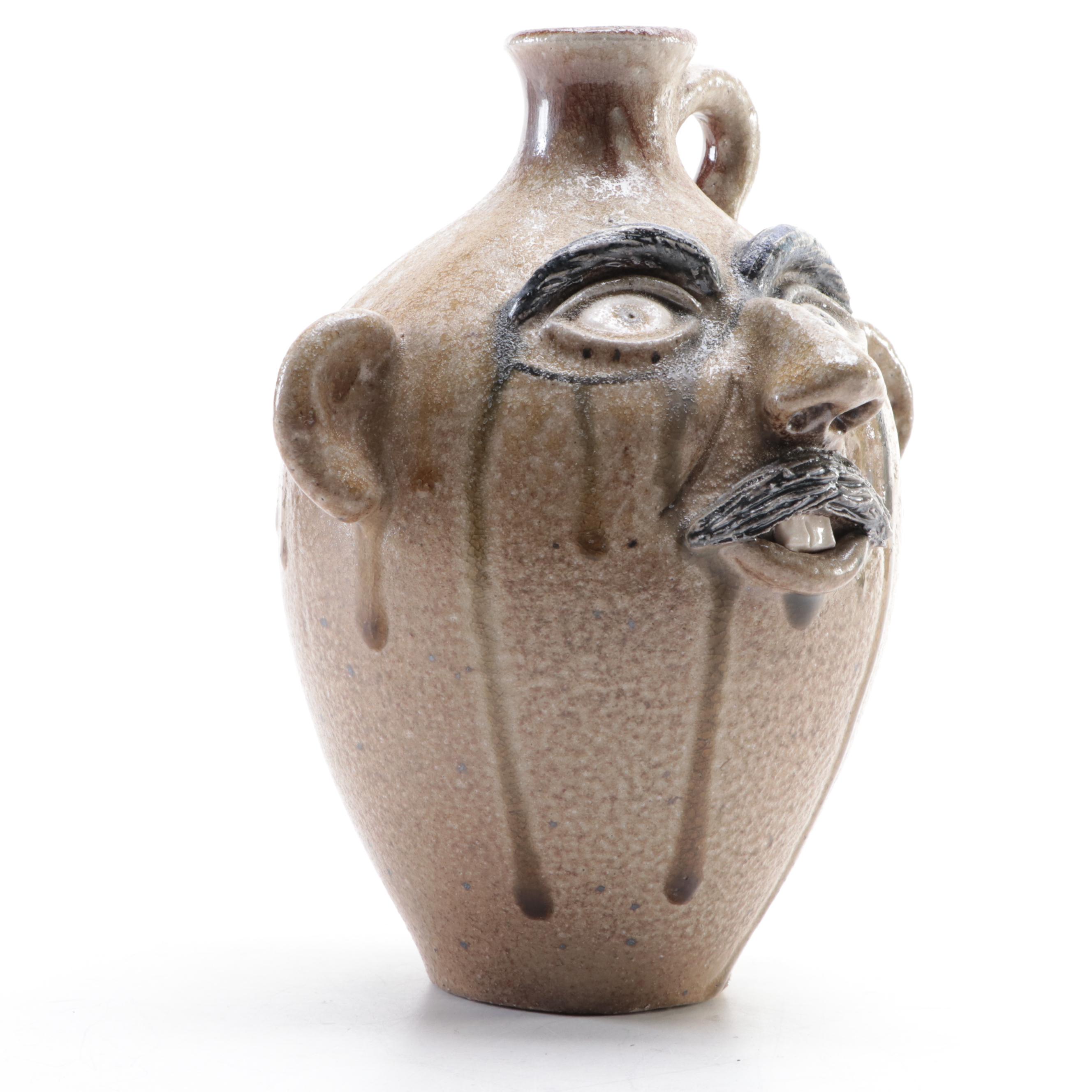 Lion's Den Pottery Glazed Stoneware Face Jug, 2003