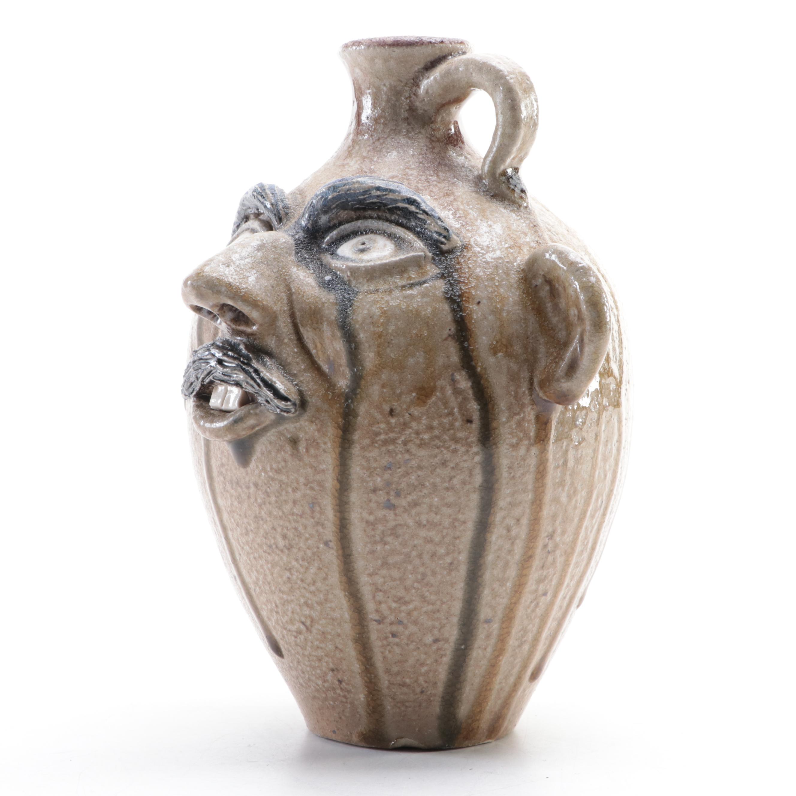 Lion's Den Pottery Glazed Stoneware Face Jug, 2003