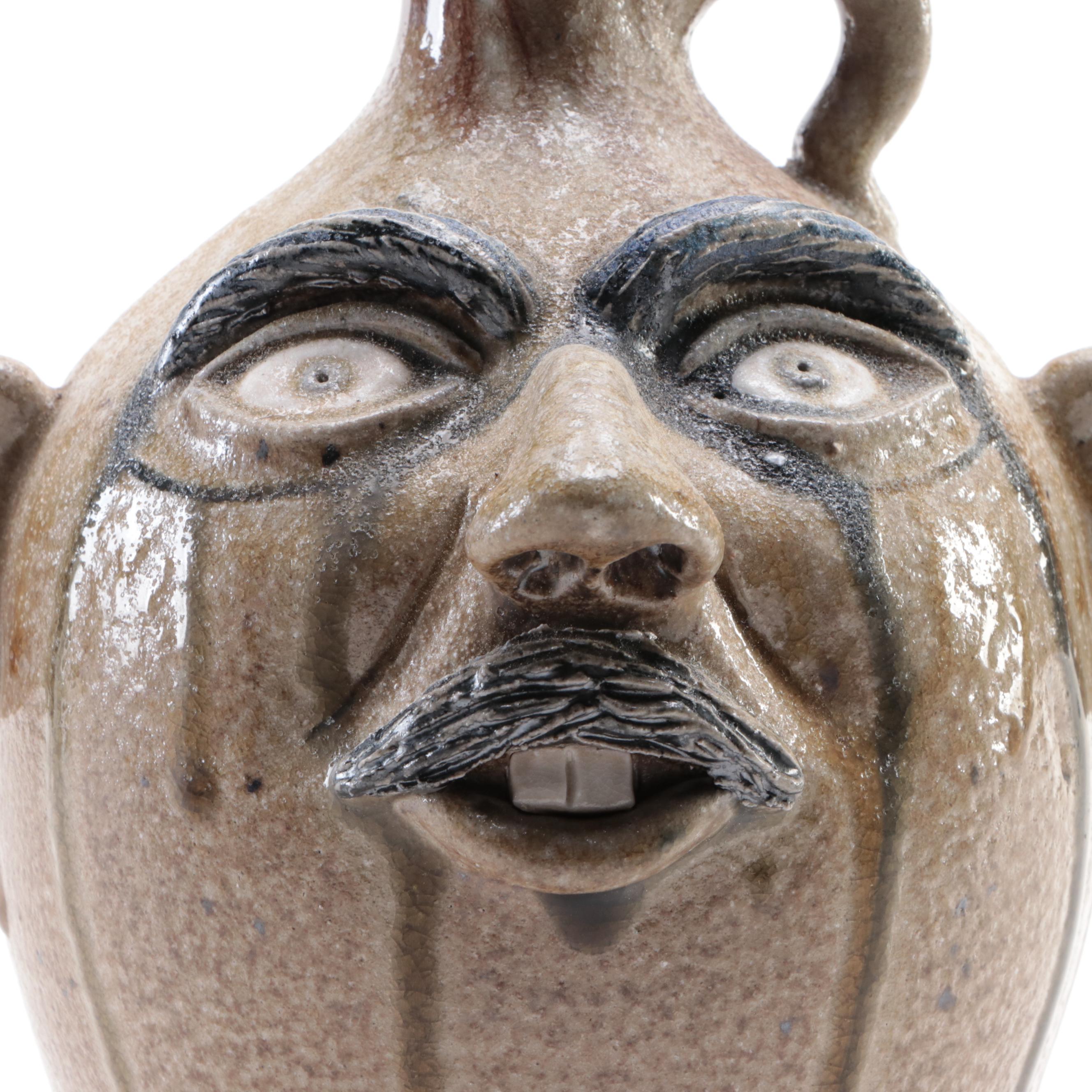 Lion's Den Pottery Glazed Stoneware Face Jug, 2003