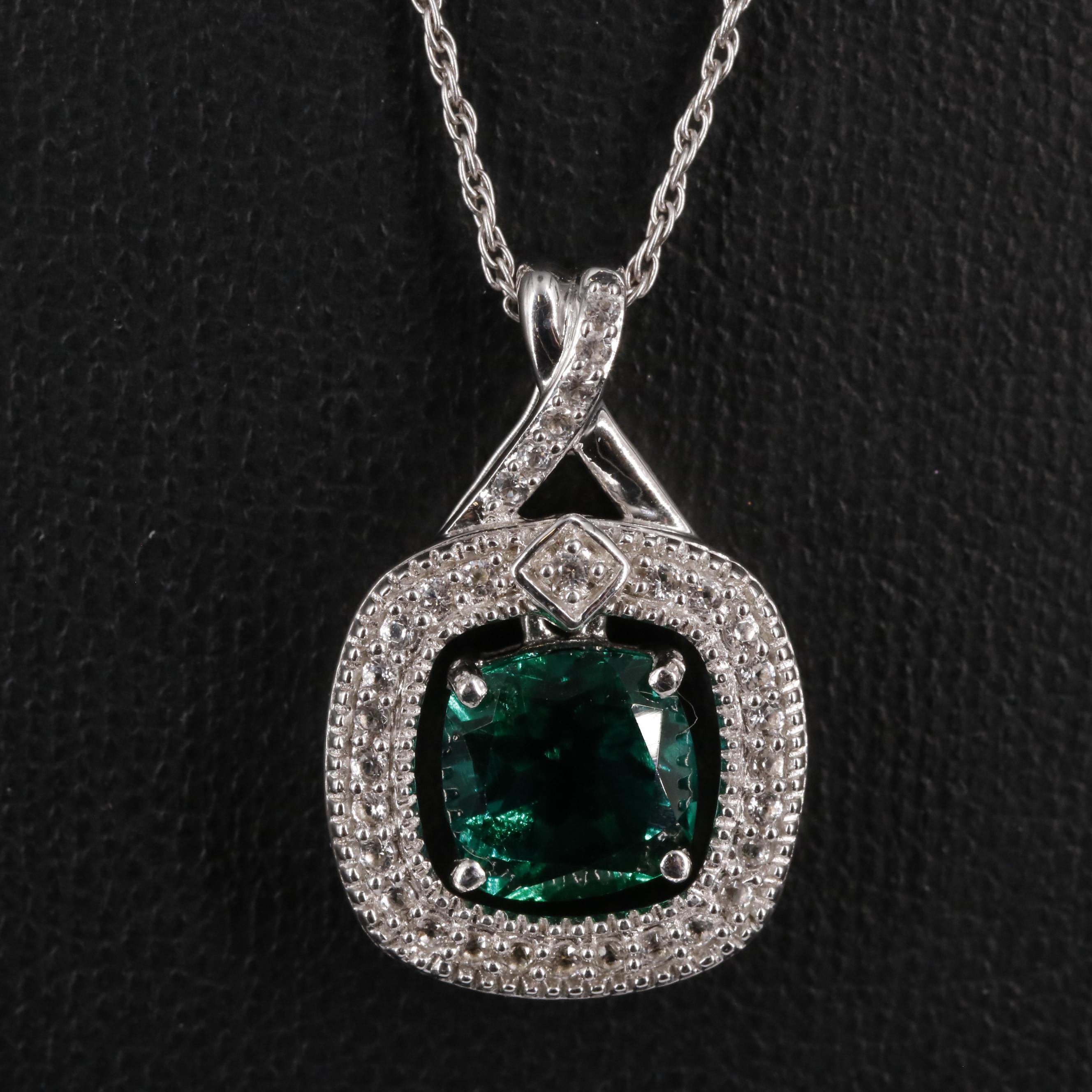 Sterling Silver Emerald and Sapphire Necklace