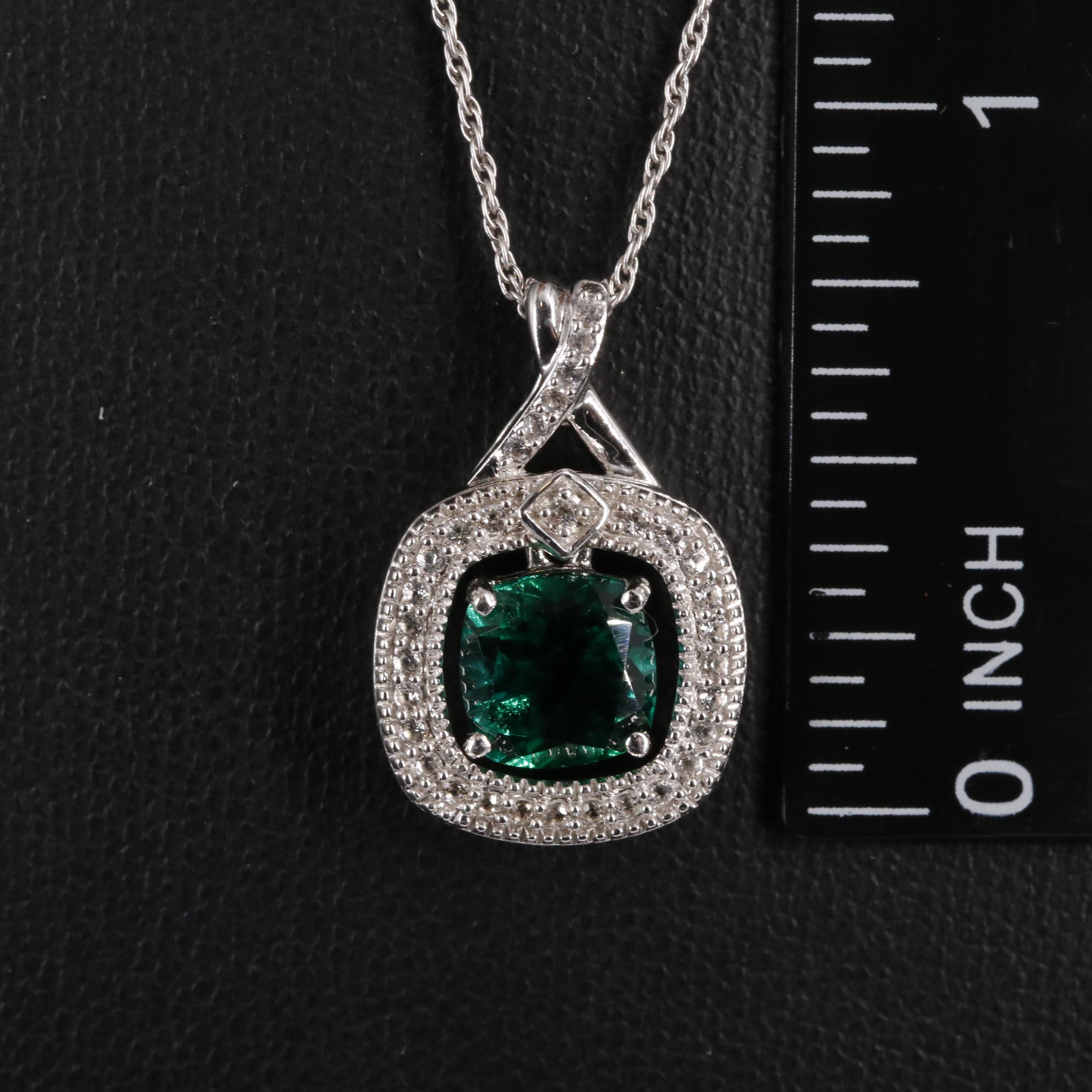 Sterling Silver Emerald and Sapphire Necklace