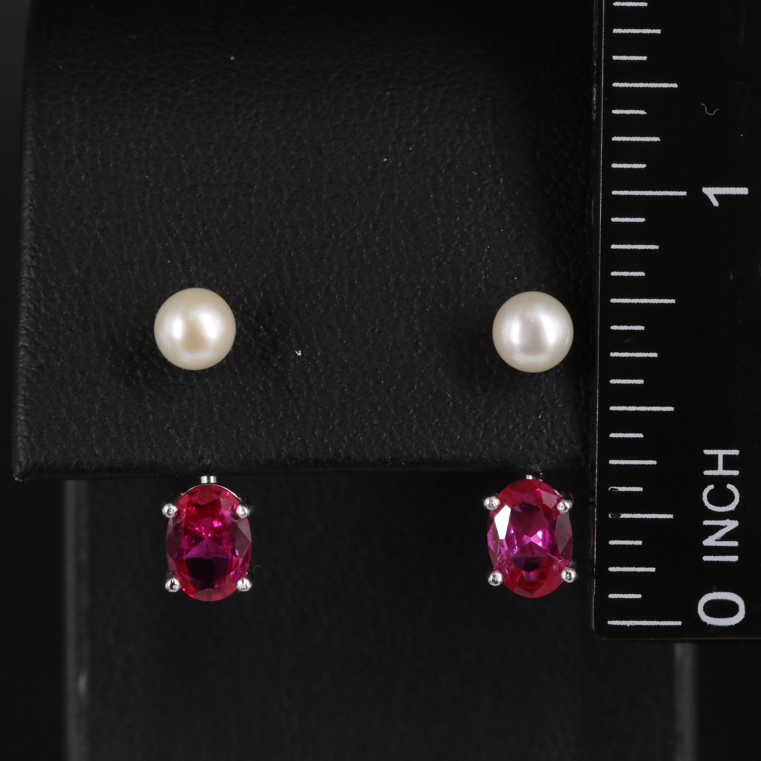 Sterling Silver Ruby and Pearl Earrings
