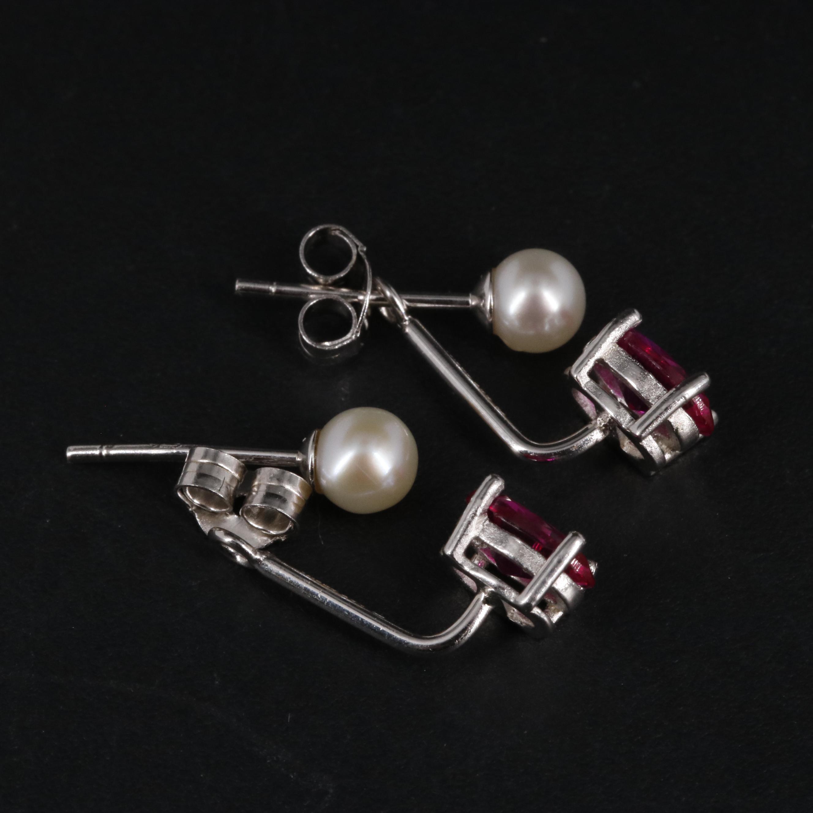 Sterling Silver Ruby and Pearl Earrings