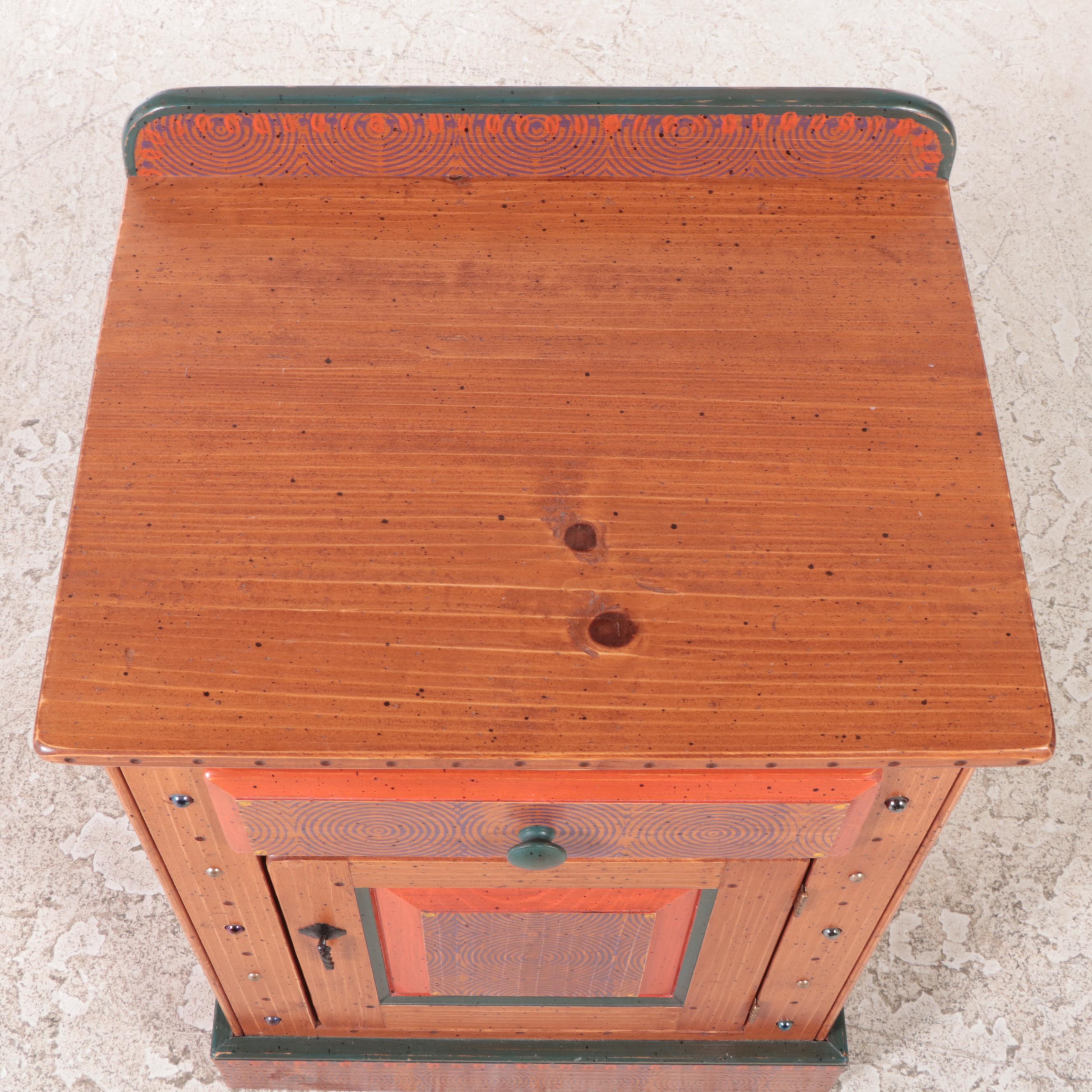 David Marsh Furniture Painted and Marble-Inlaid Pine Side Cabinet, dated 2003