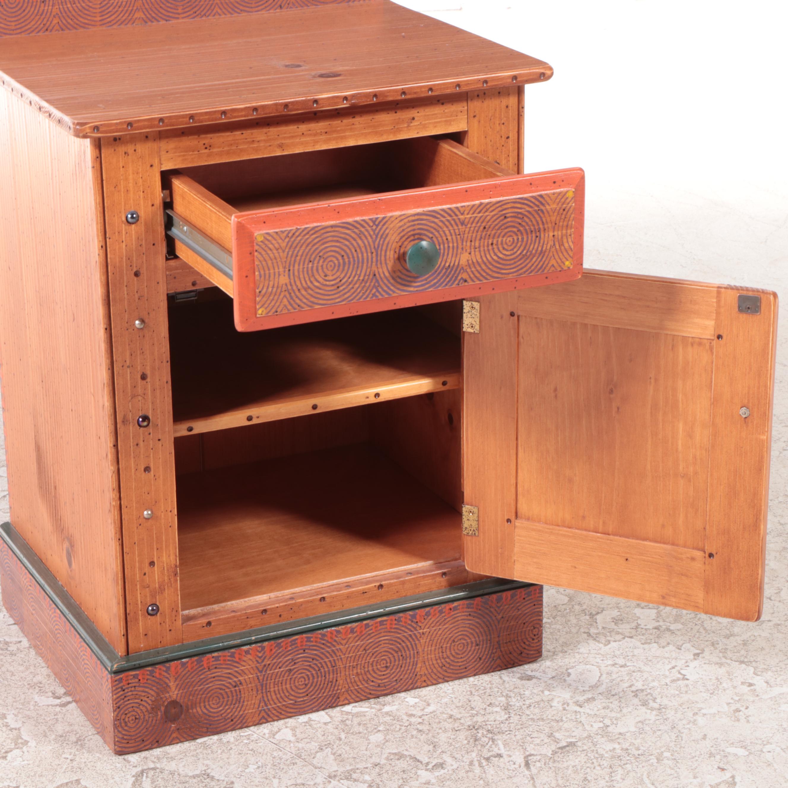 David Marsh Furniture Painted and Marble-Inlaid Pine Side Cabinet, dated 2003