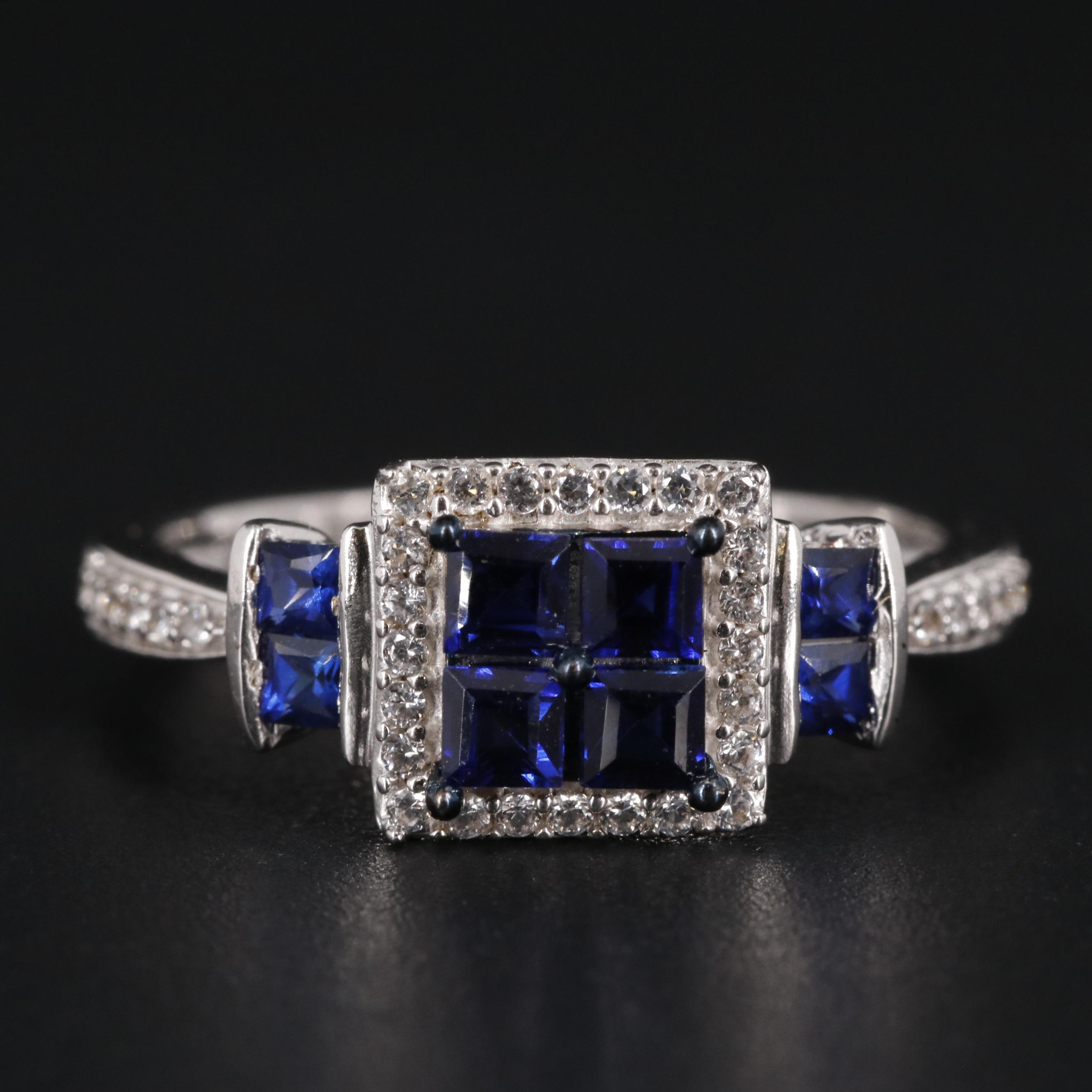 Sterling Silver Sapphire and Topaz Ring