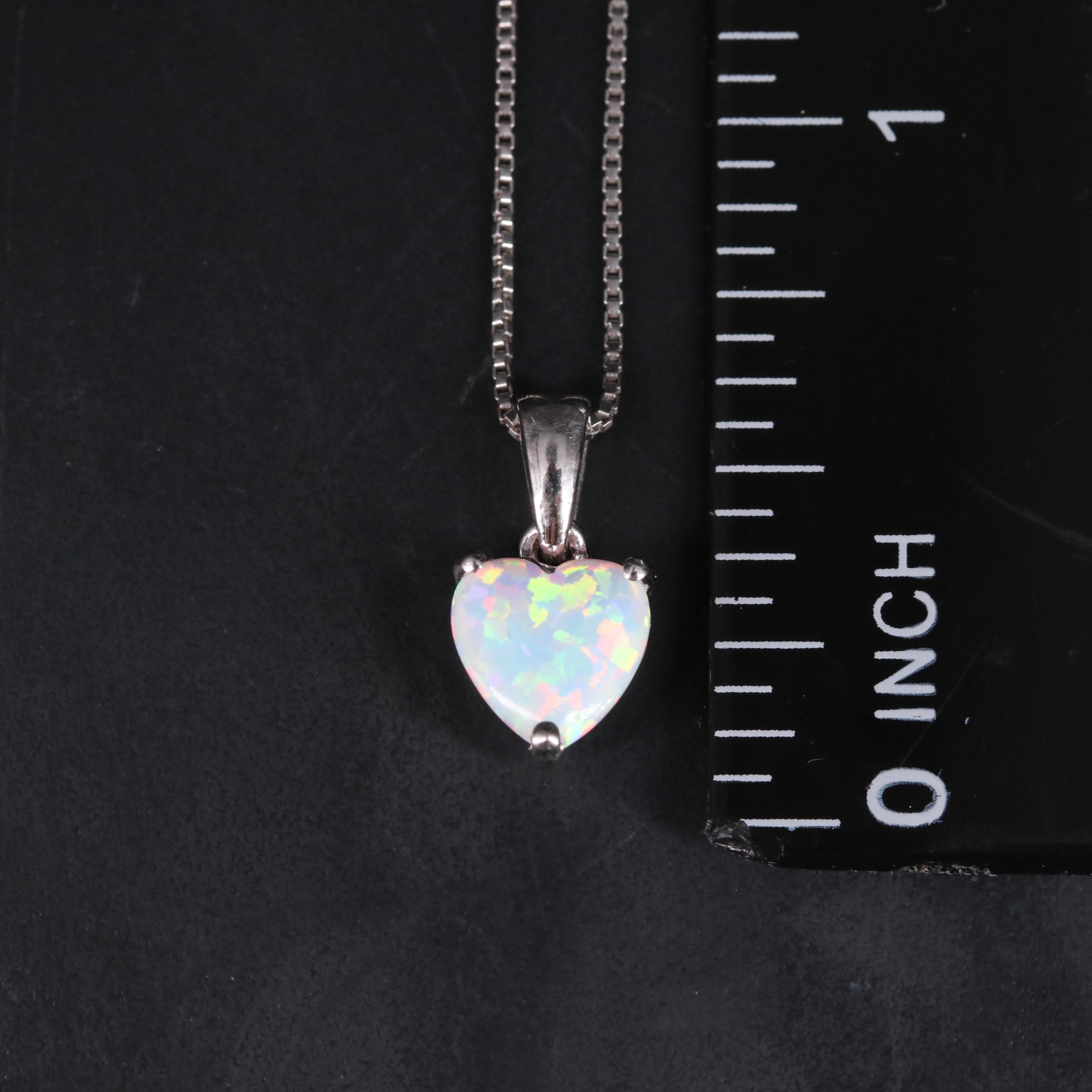 Sterling Silver Opal Heart Necklace