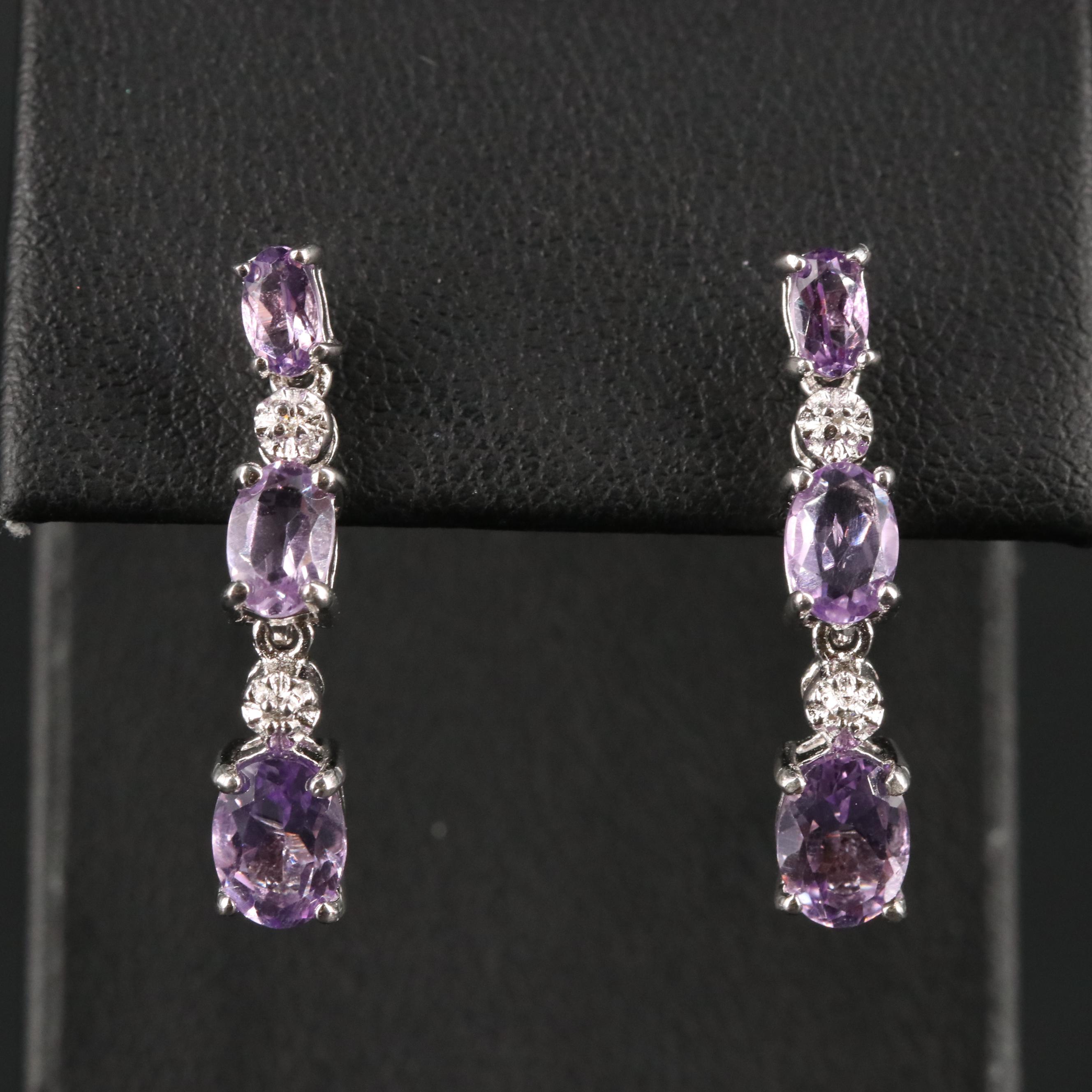 Sterling Silver Amethyst and Cubic Zirconia Drop Earrings