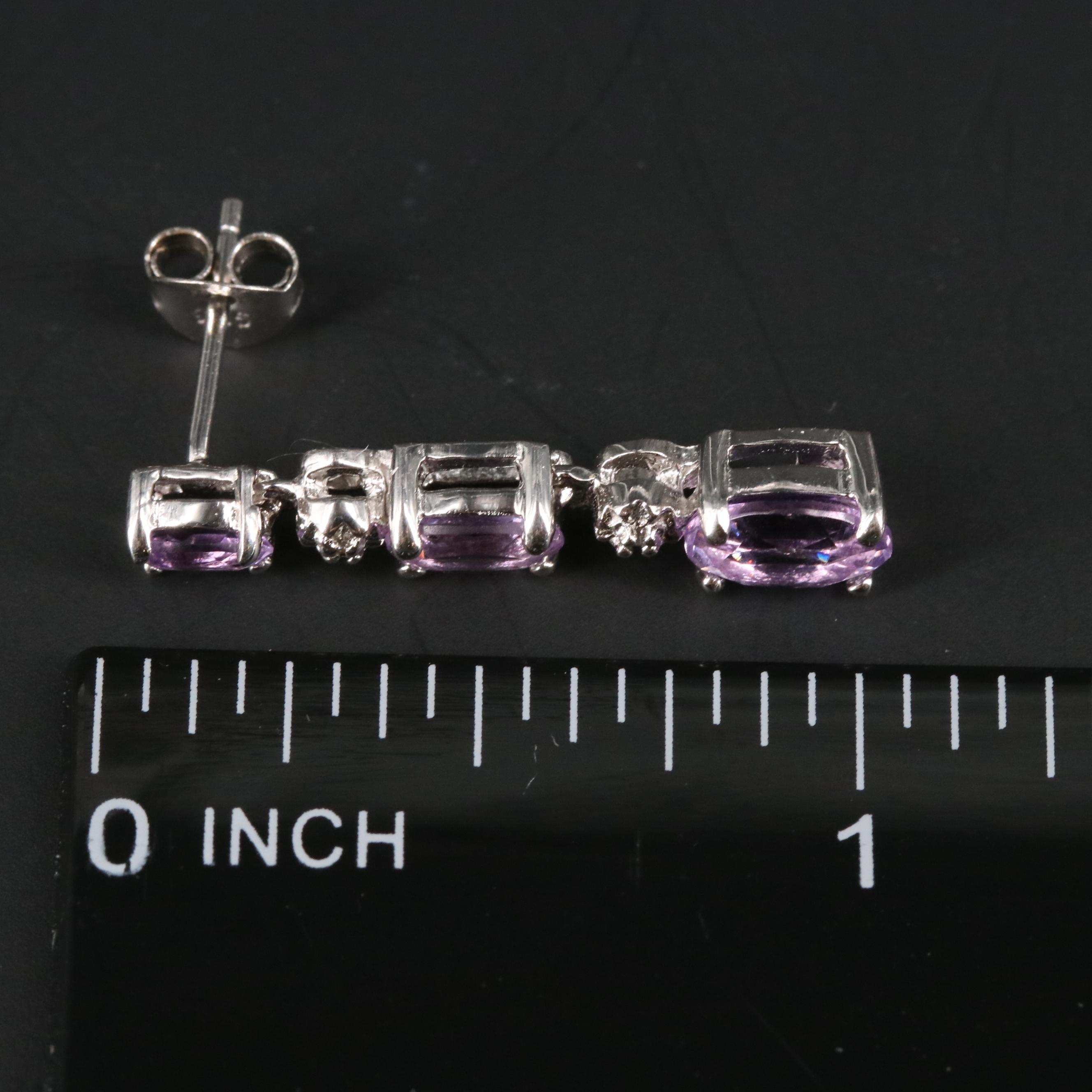 Sterling Silver Amethyst and Cubic Zirconia Drop Earrings