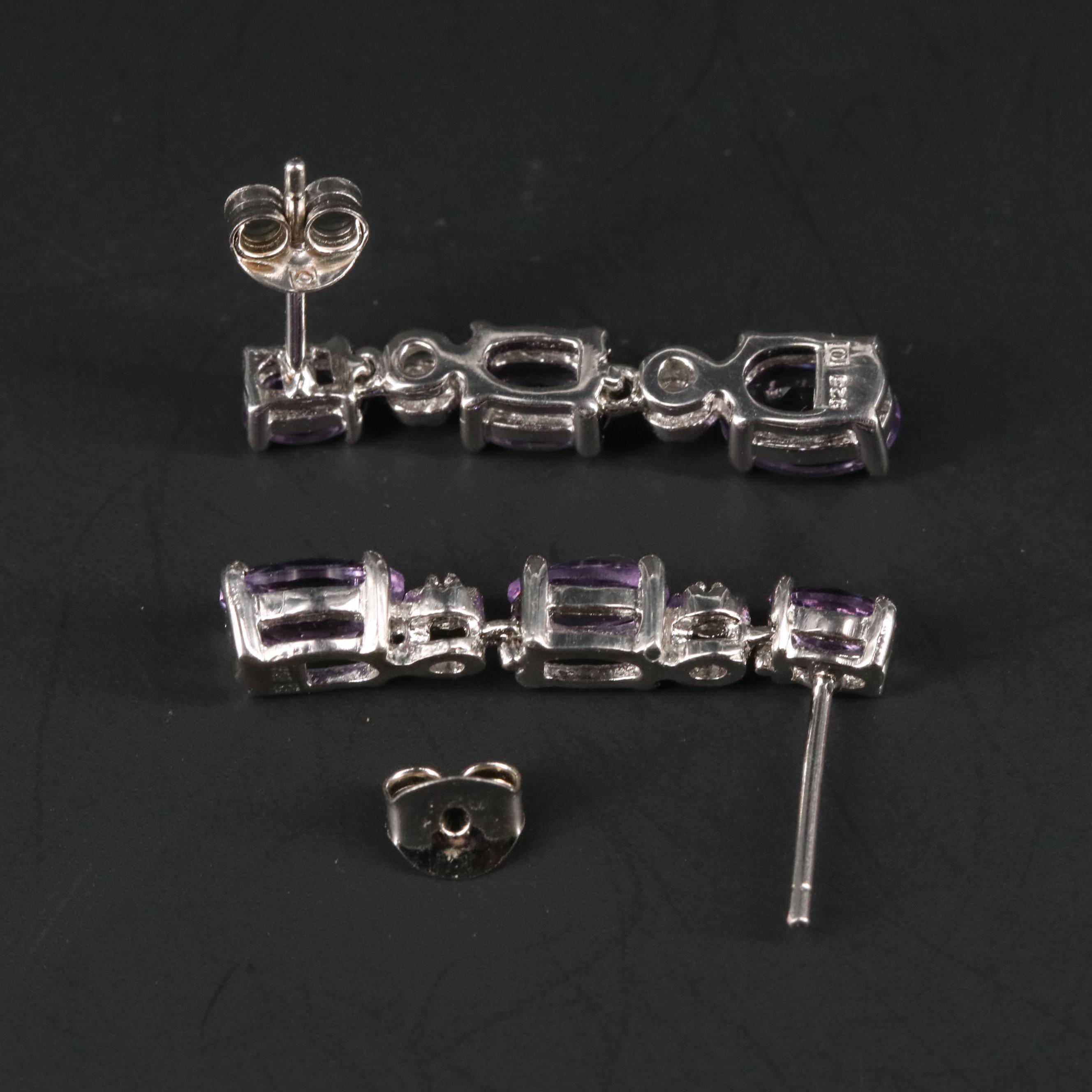 Sterling Silver Amethyst and Cubic Zirconia Drop Earrings
