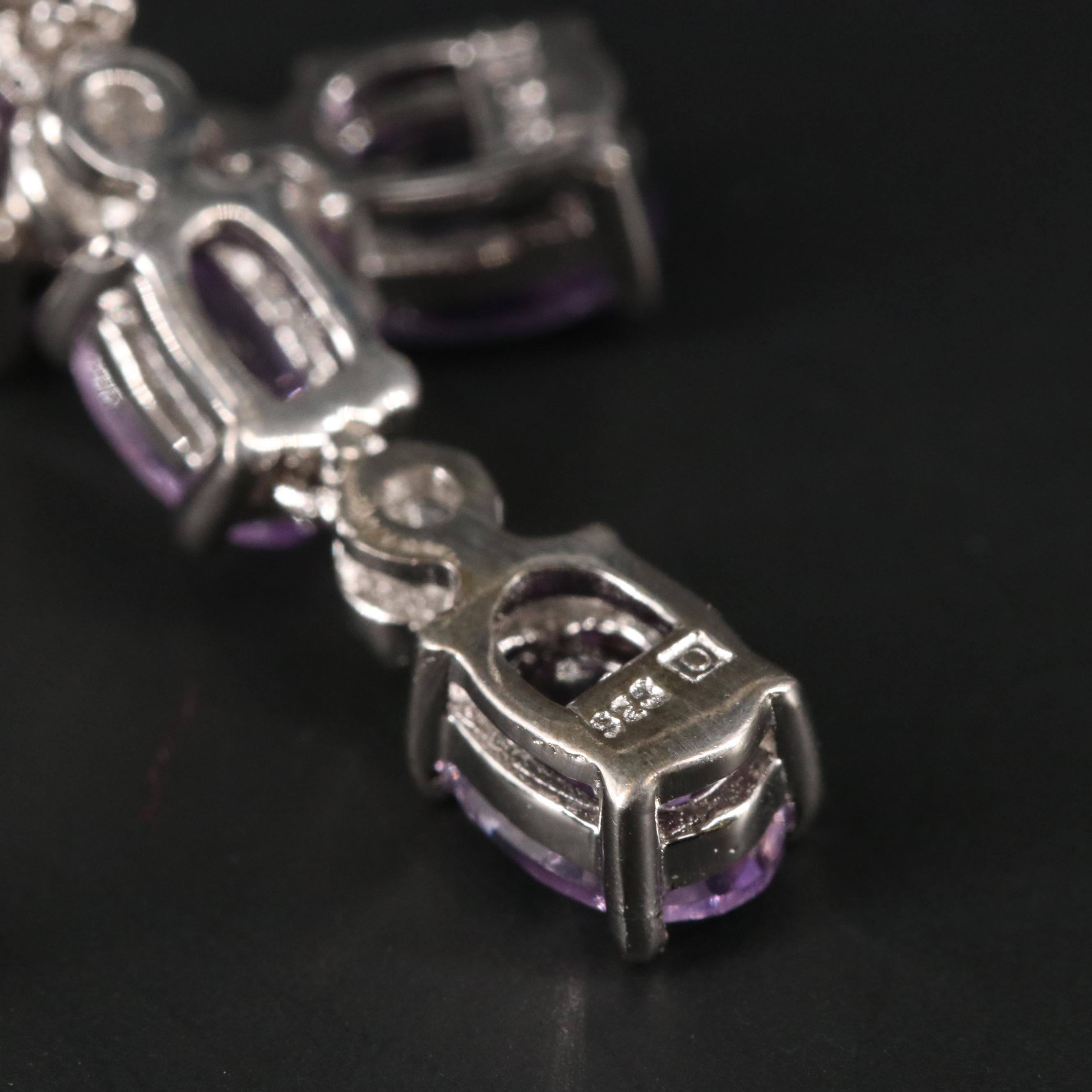 Sterling Silver Amethyst and Cubic Zirconia Drop Earrings