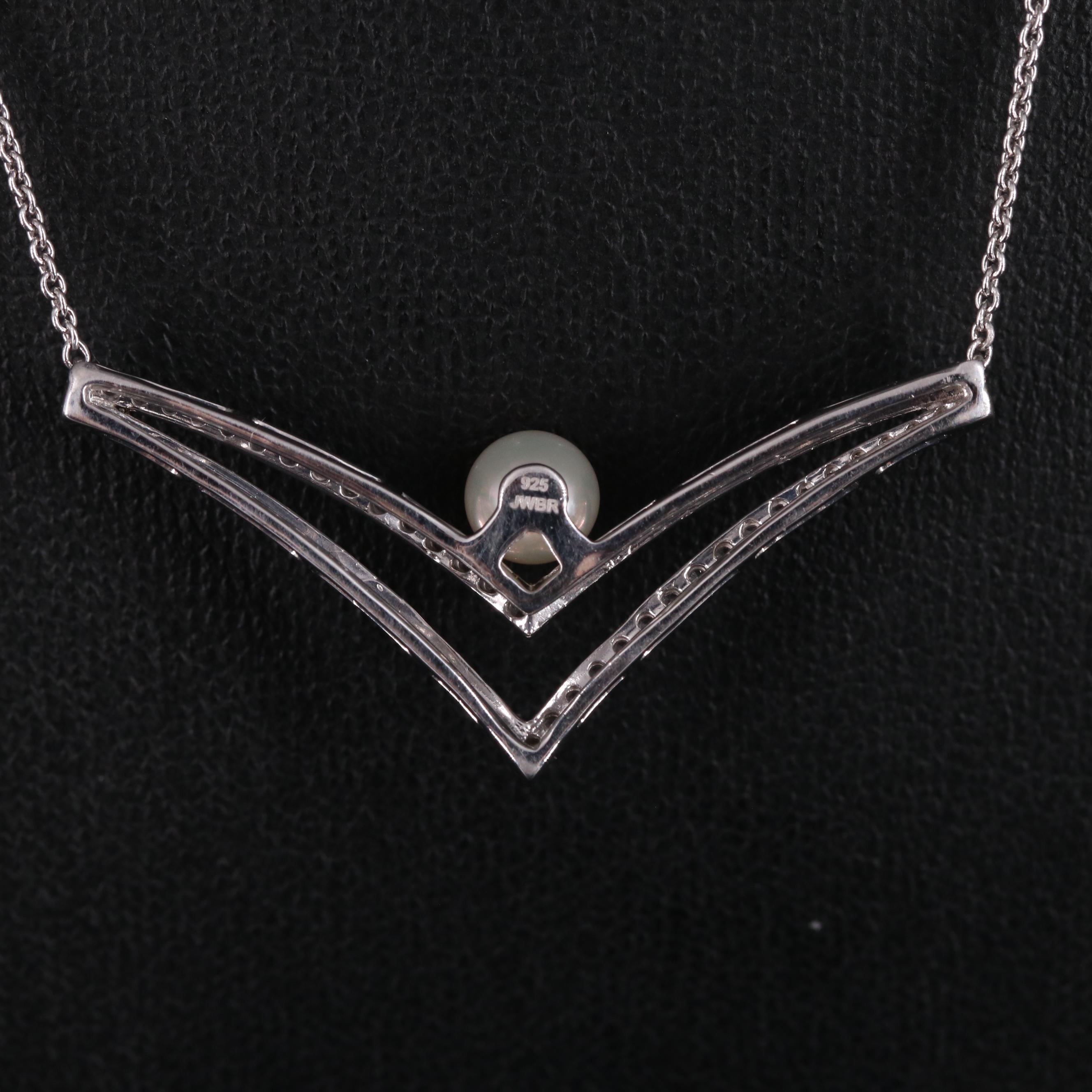 Sterling Silver Pearl and Sapphire Necklace
