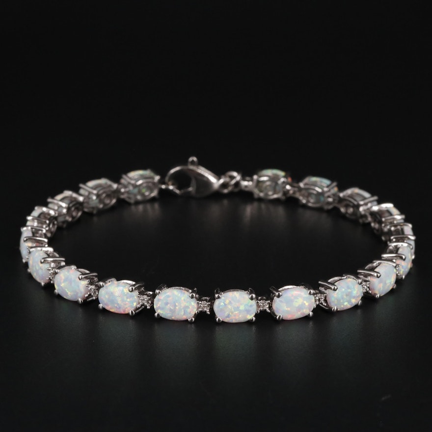 Sterling Silver Opal and Diamond Bracelet