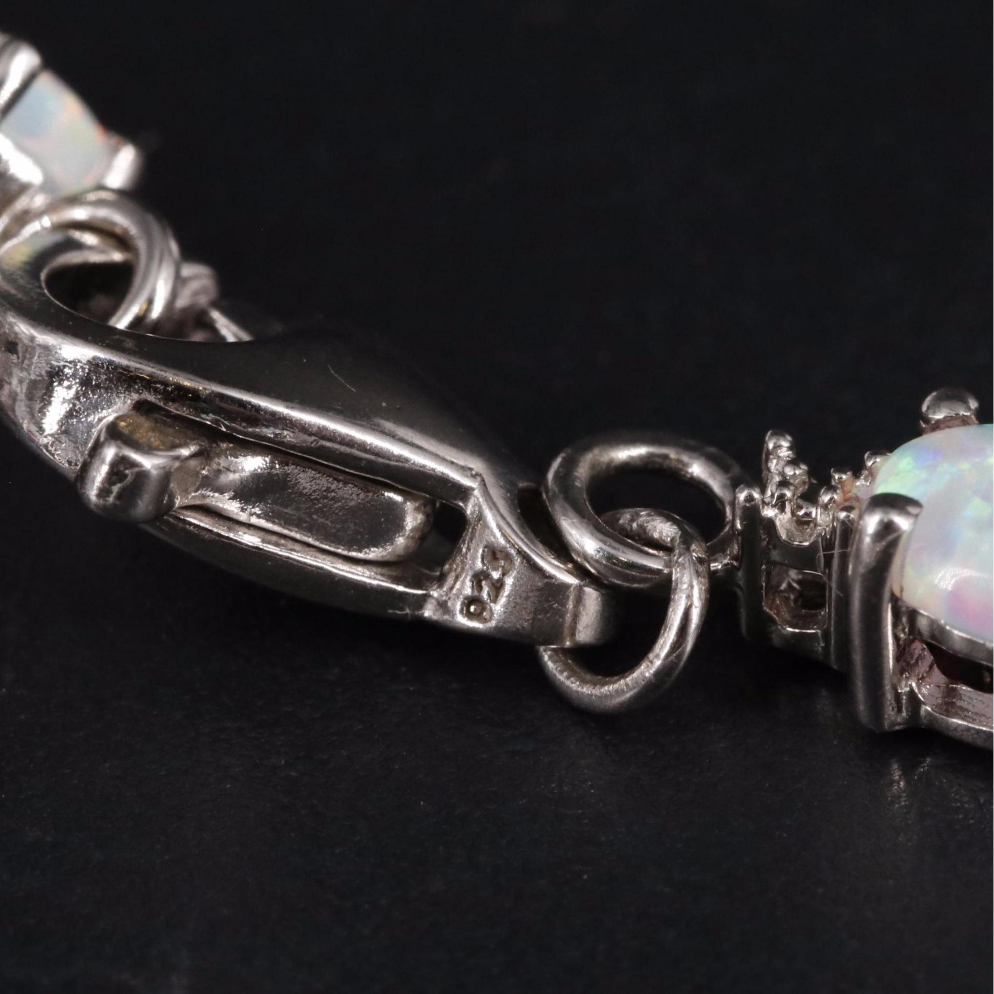 Sterling Silver Opal and Diamond Bracelet
