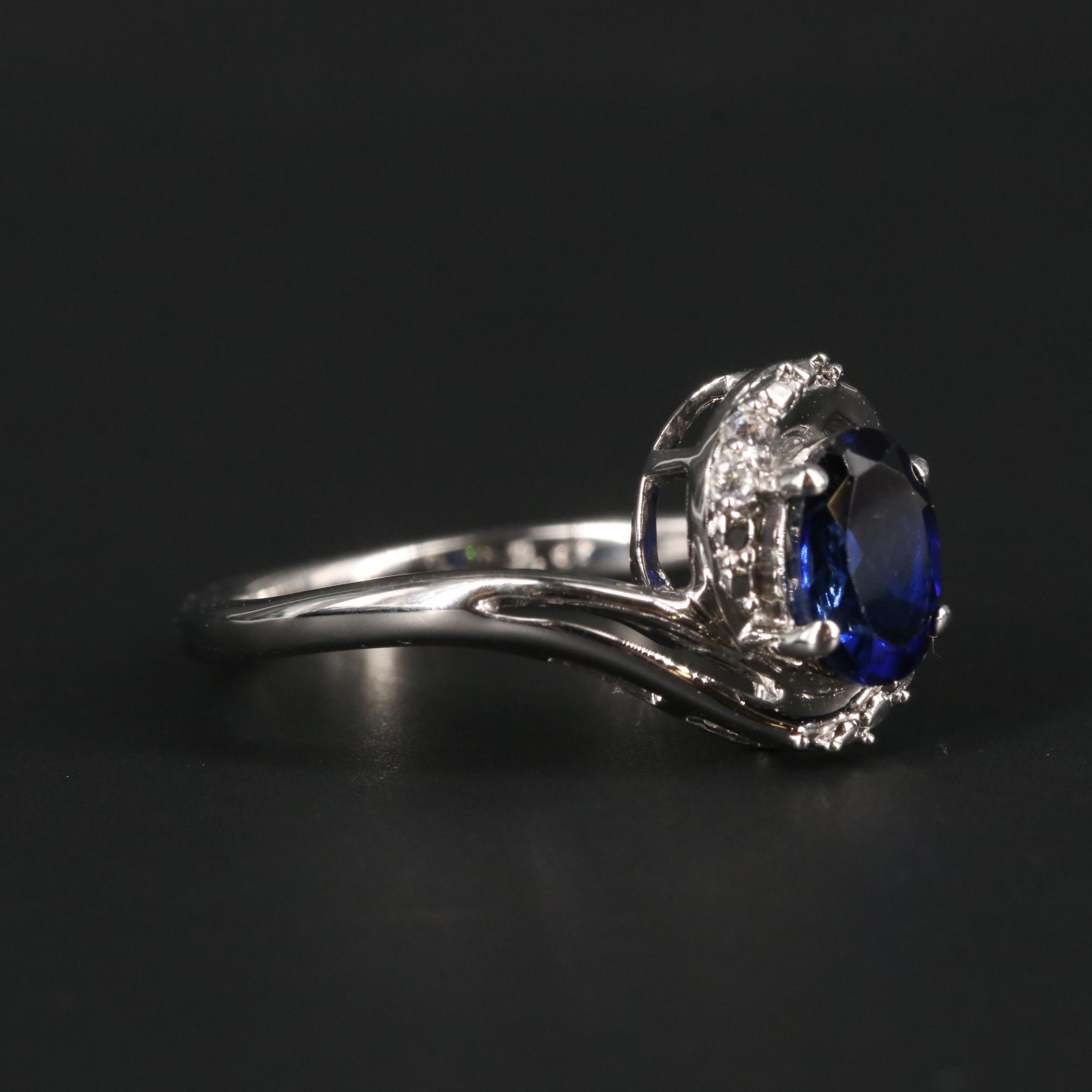 Sterling Silver Sapphire and Cubic Zirconia Ring