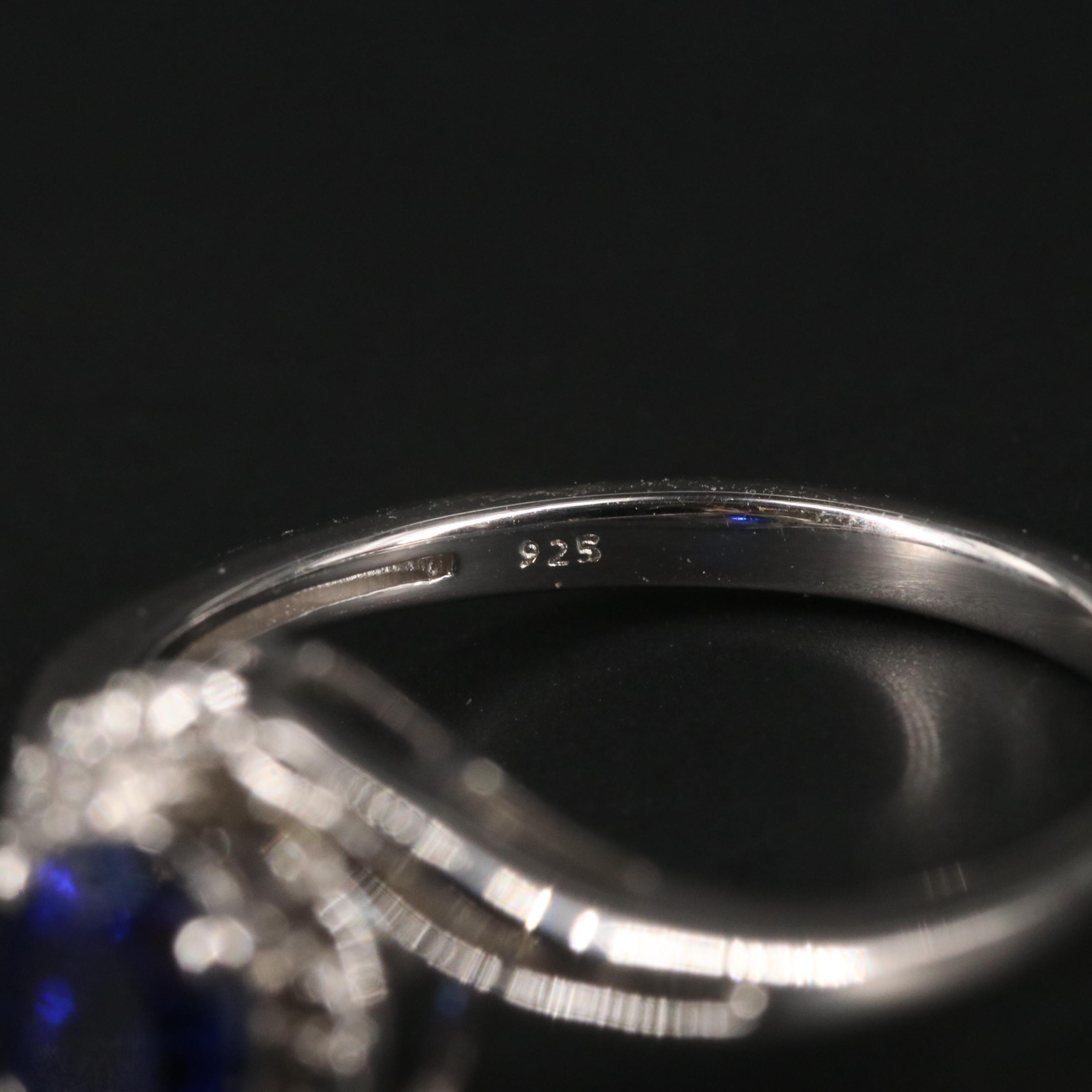 Sterling Silver Sapphire and Cubic Zirconia Ring