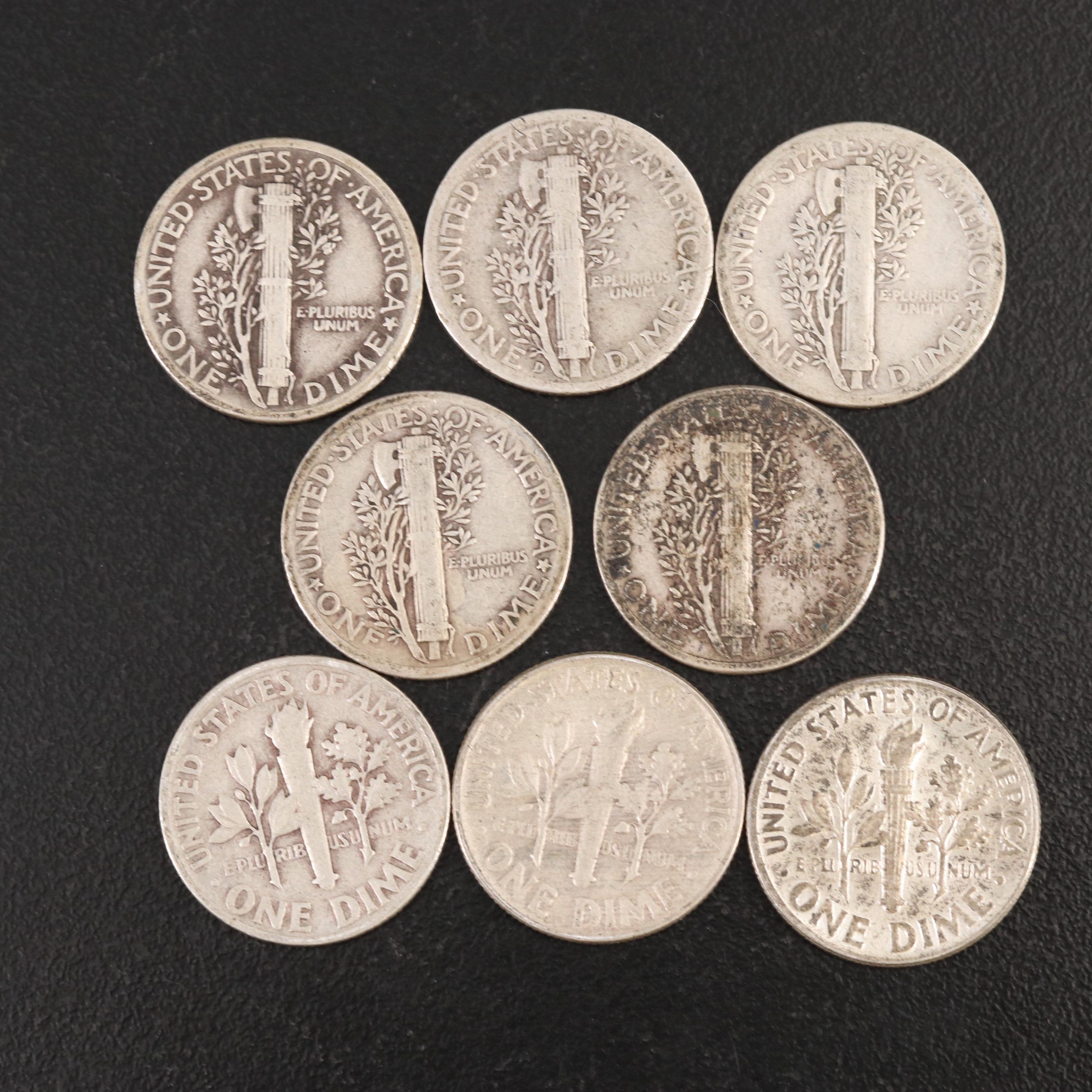Collection of 46 U.S. 90% Silver Mercury and Roosevelt Dimes
