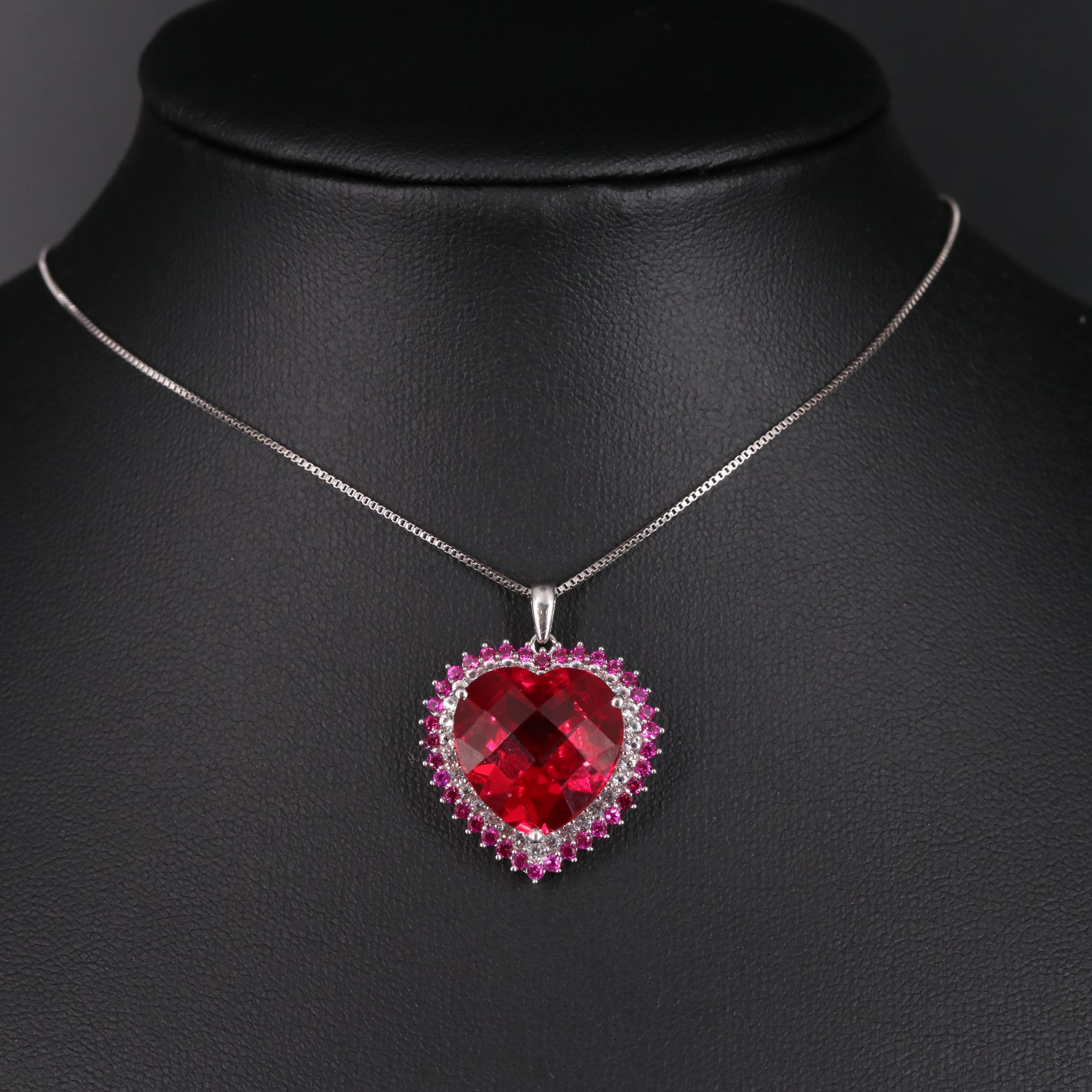 Sterling Silver Ruby and Sapphire Heart Necklace