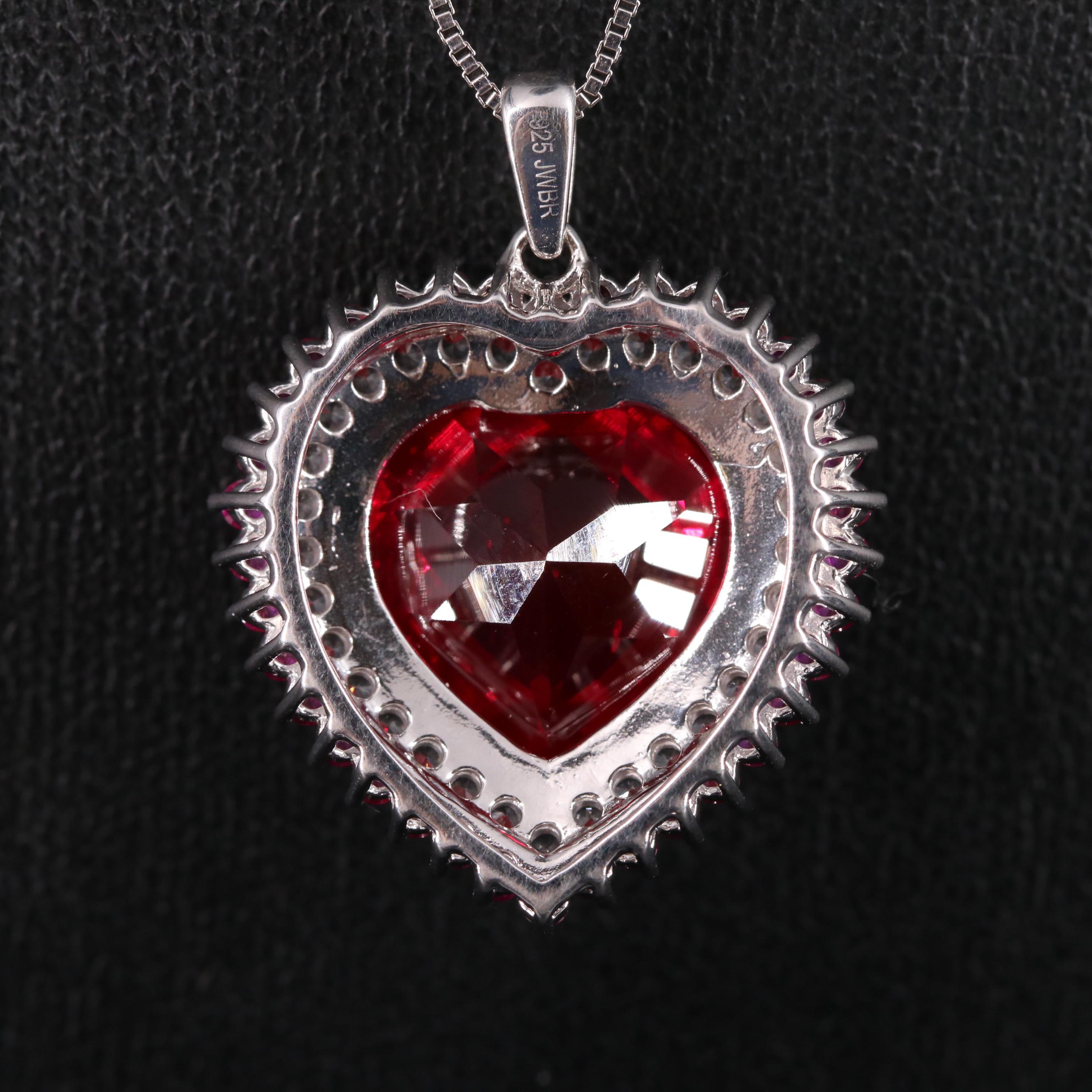 Sterling Silver Ruby and Sapphire Heart Necklace