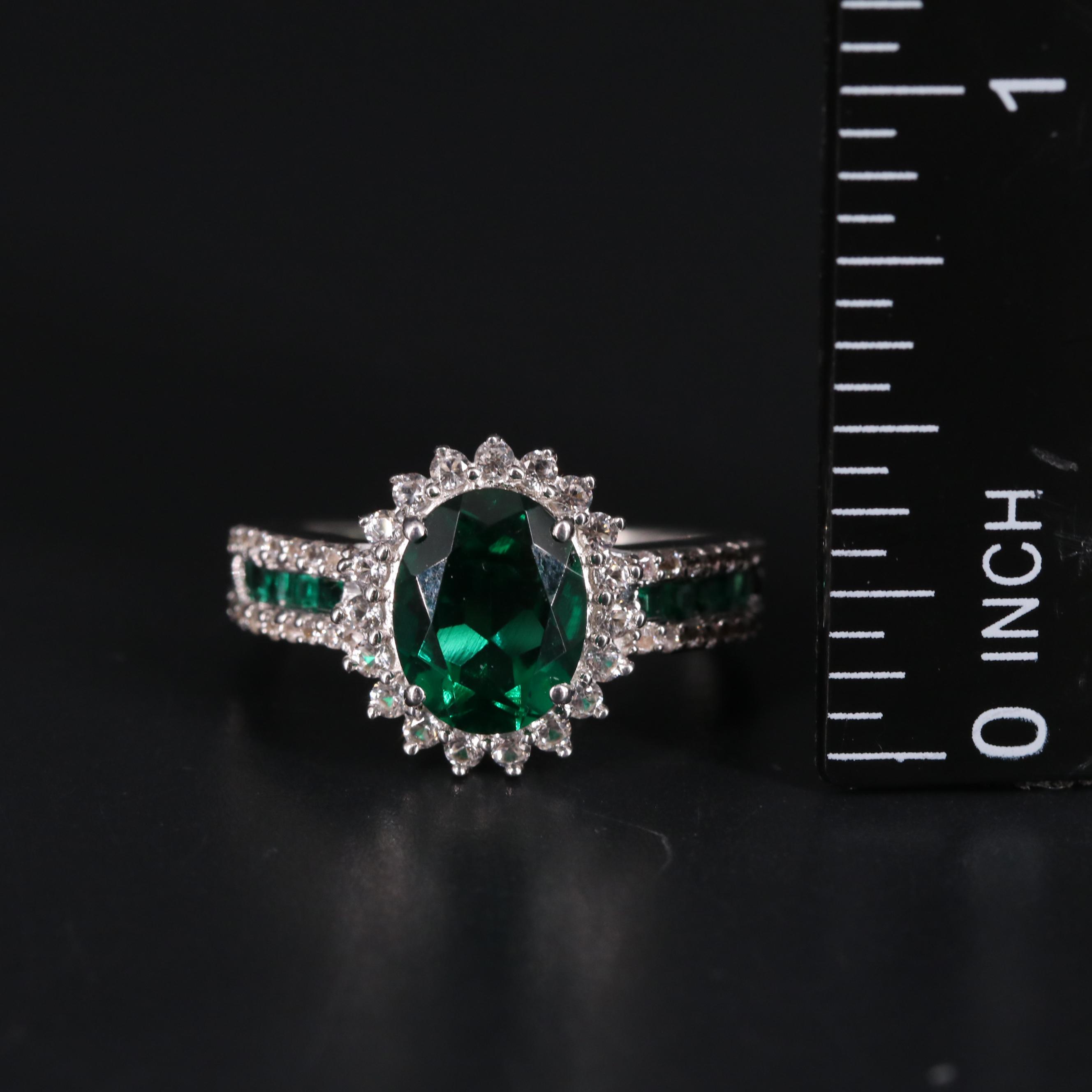 Sterling Silver Emerald and Sapphire Ring