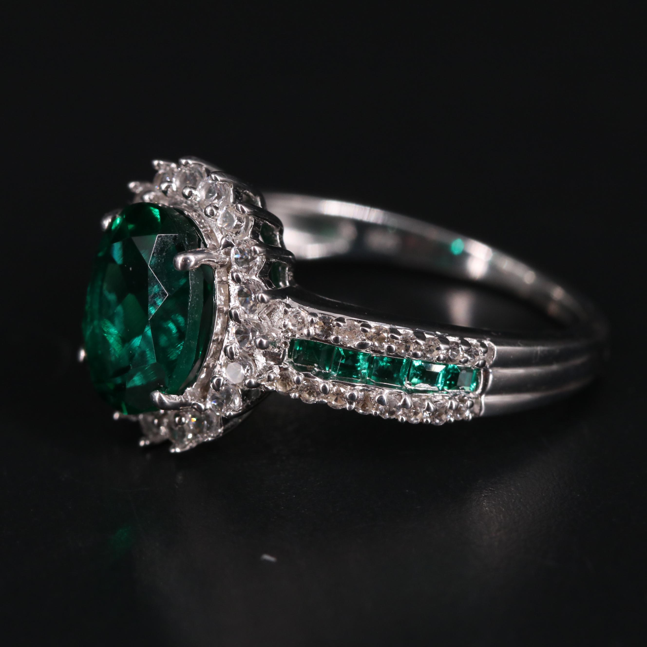 Sterling Silver Emerald and Sapphire Ring
