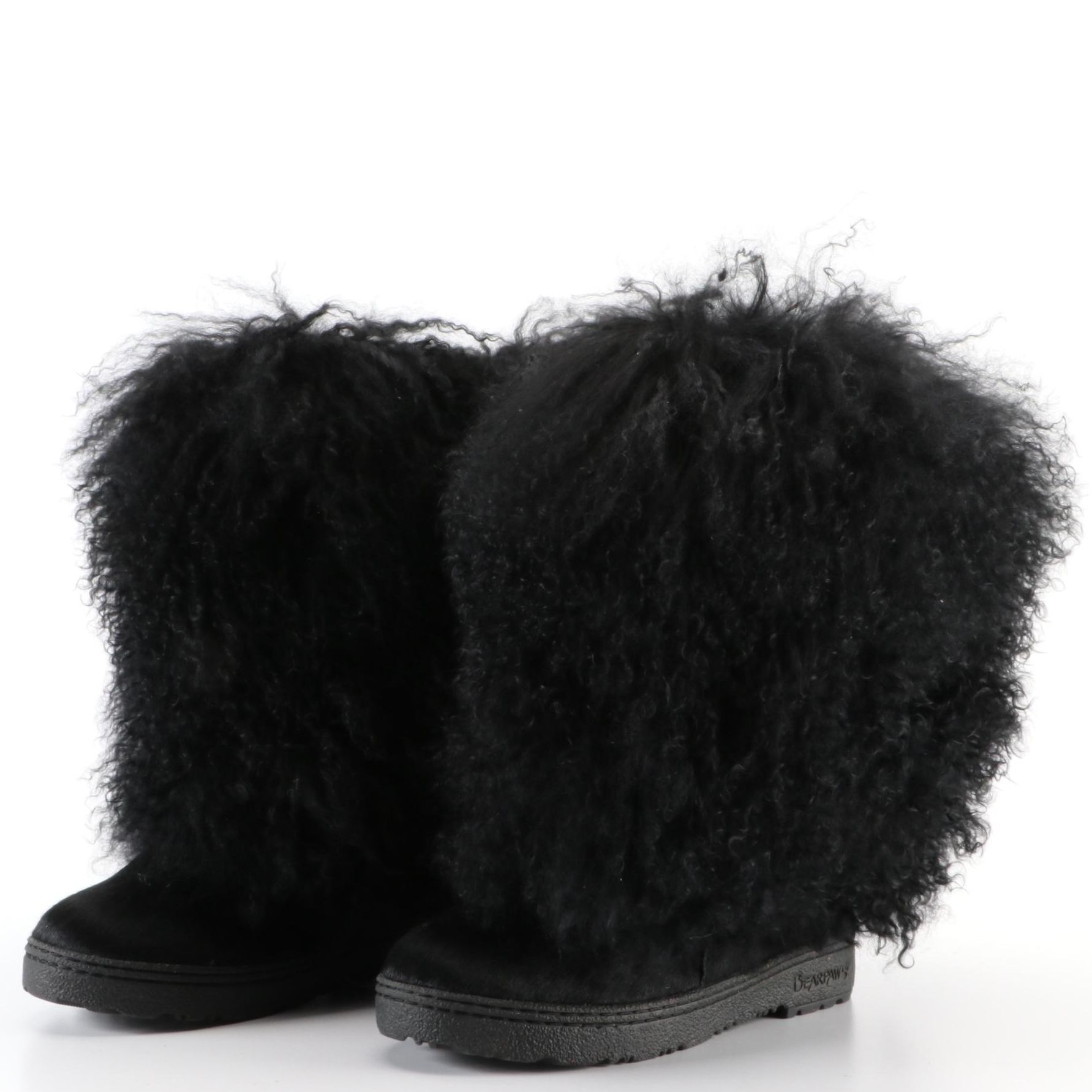 Bear Paw Winter Boots in Black Curly Lamb Fur and Calf Hair