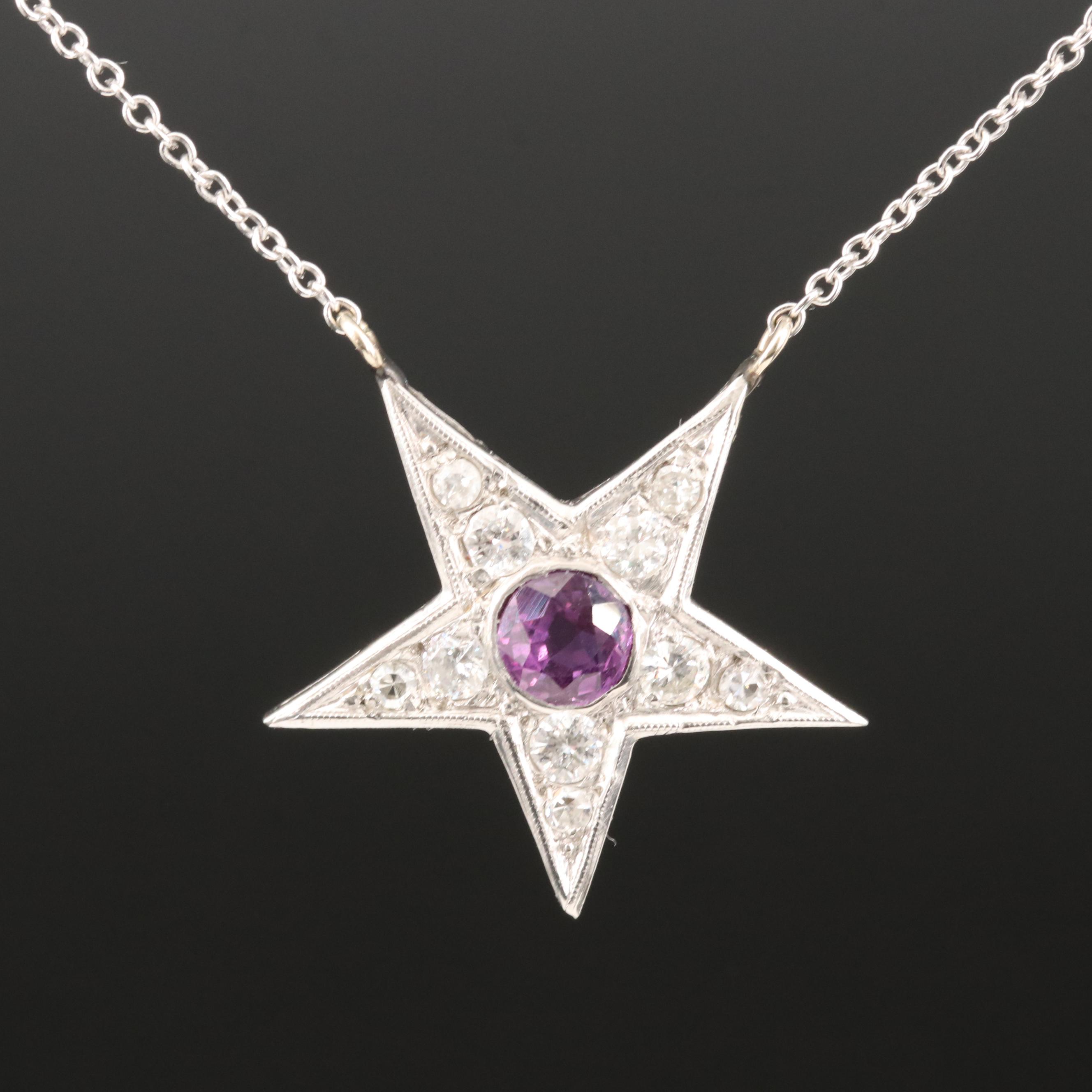 Platinum Ruby and Diamond Star Pendant on 10K Chain