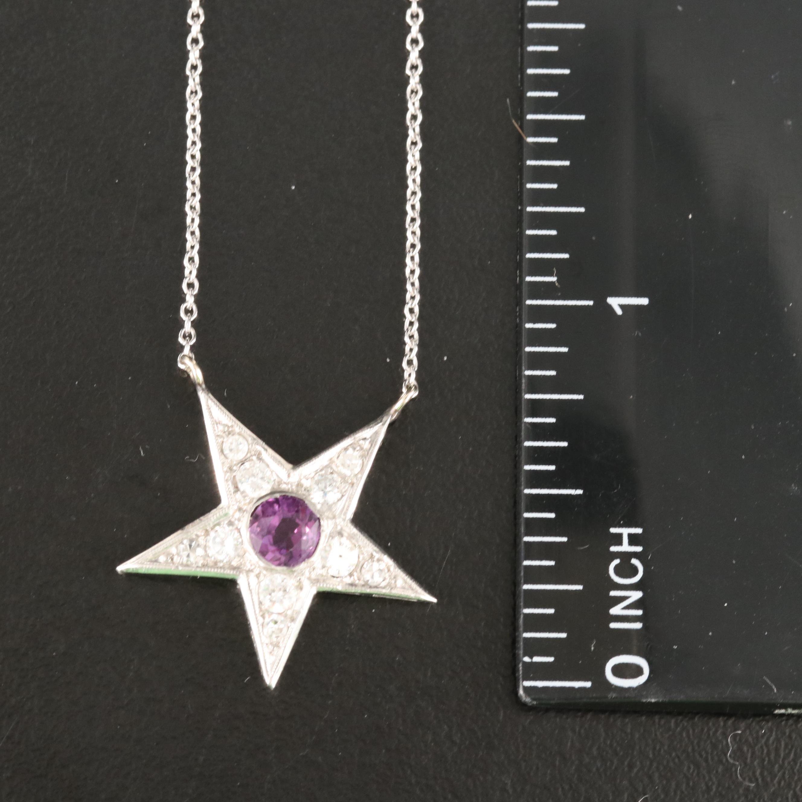 Platinum Ruby and Diamond Star Pendant on 10K Chain