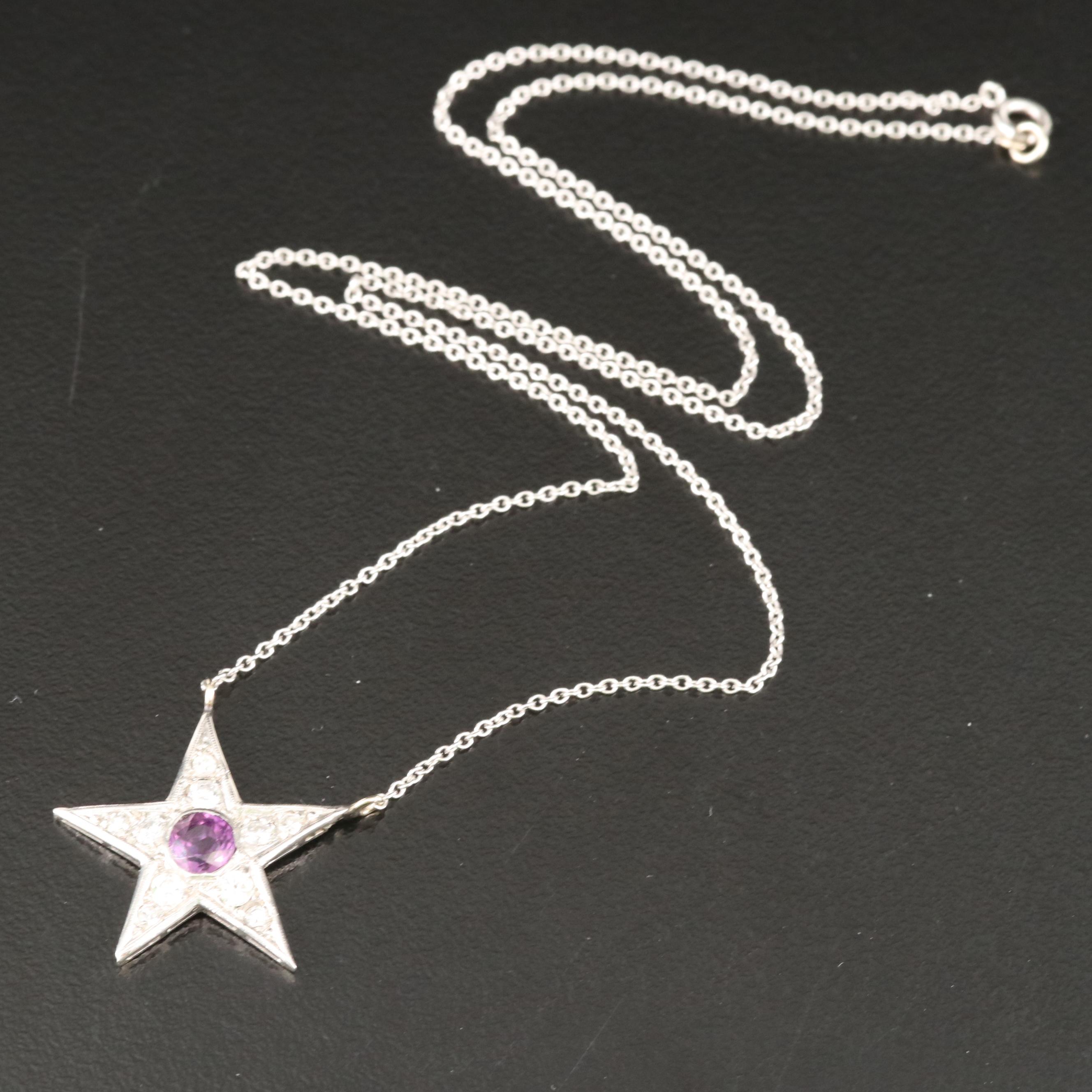 Platinum Ruby and Diamond Star Pendant on 10K Chain