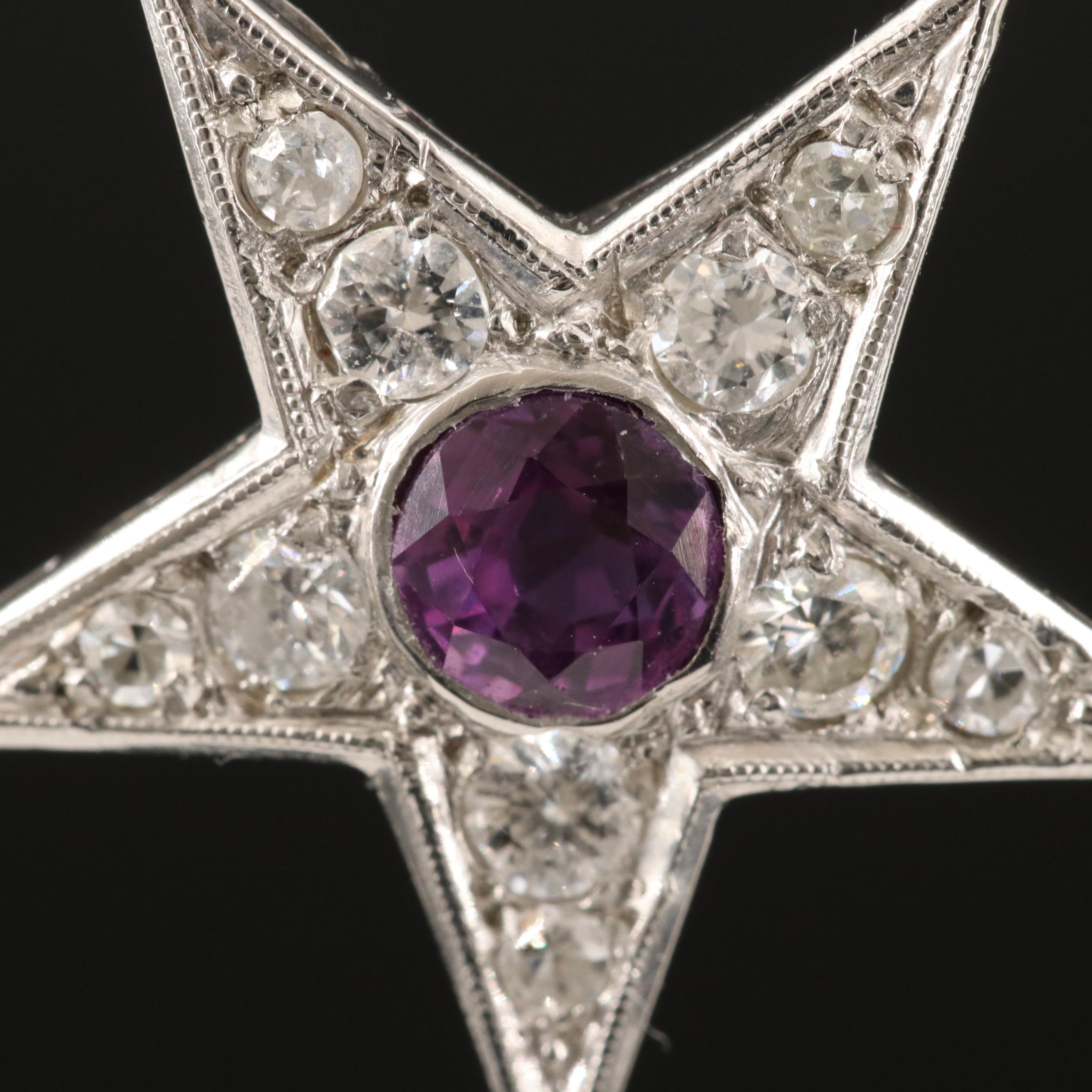 Platinum Ruby and Diamond Star Pendant on 10K Chain