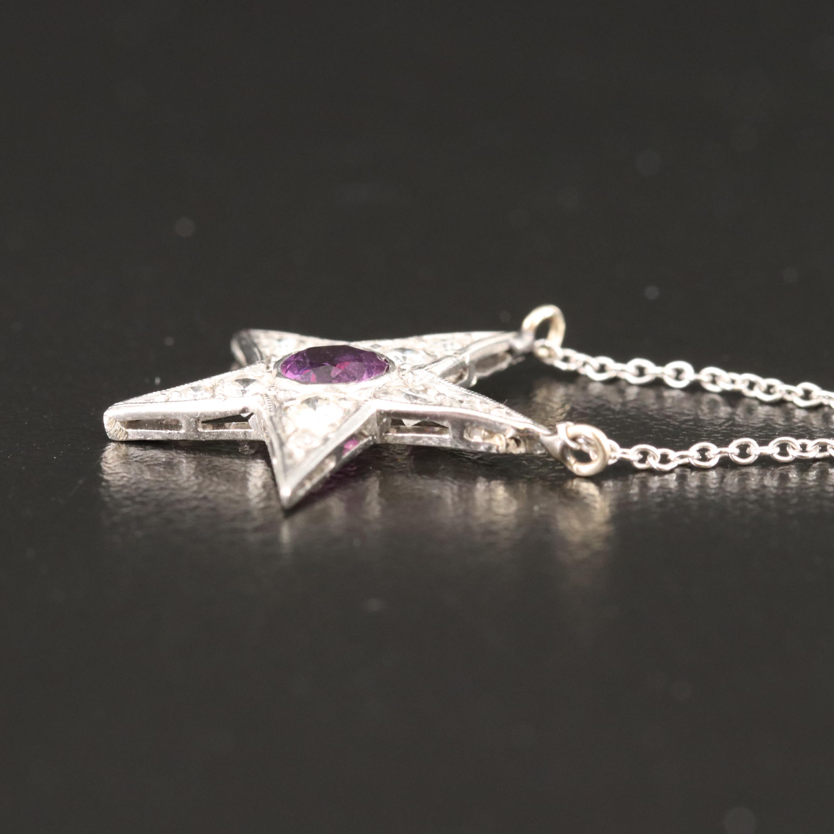 Platinum Ruby and Diamond Star Pendant on 10K Chain