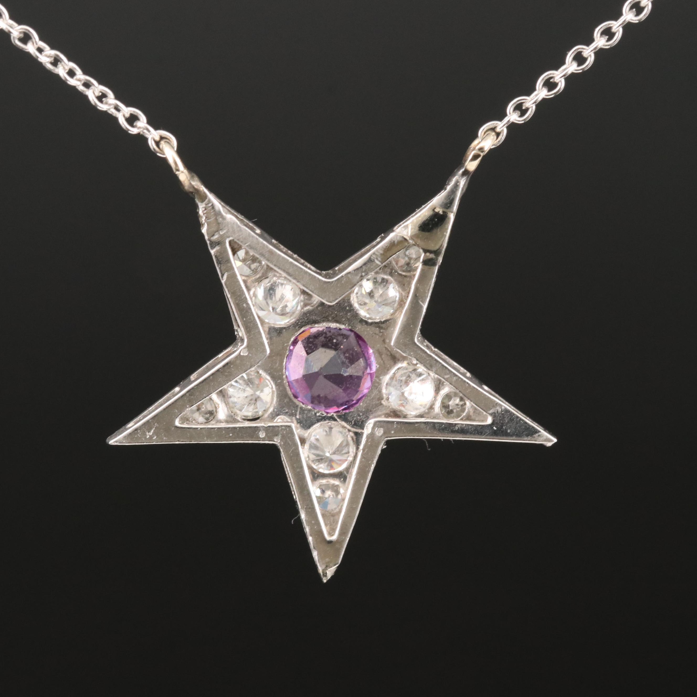 Platinum Ruby and Diamond Star Pendant on 10K Chain