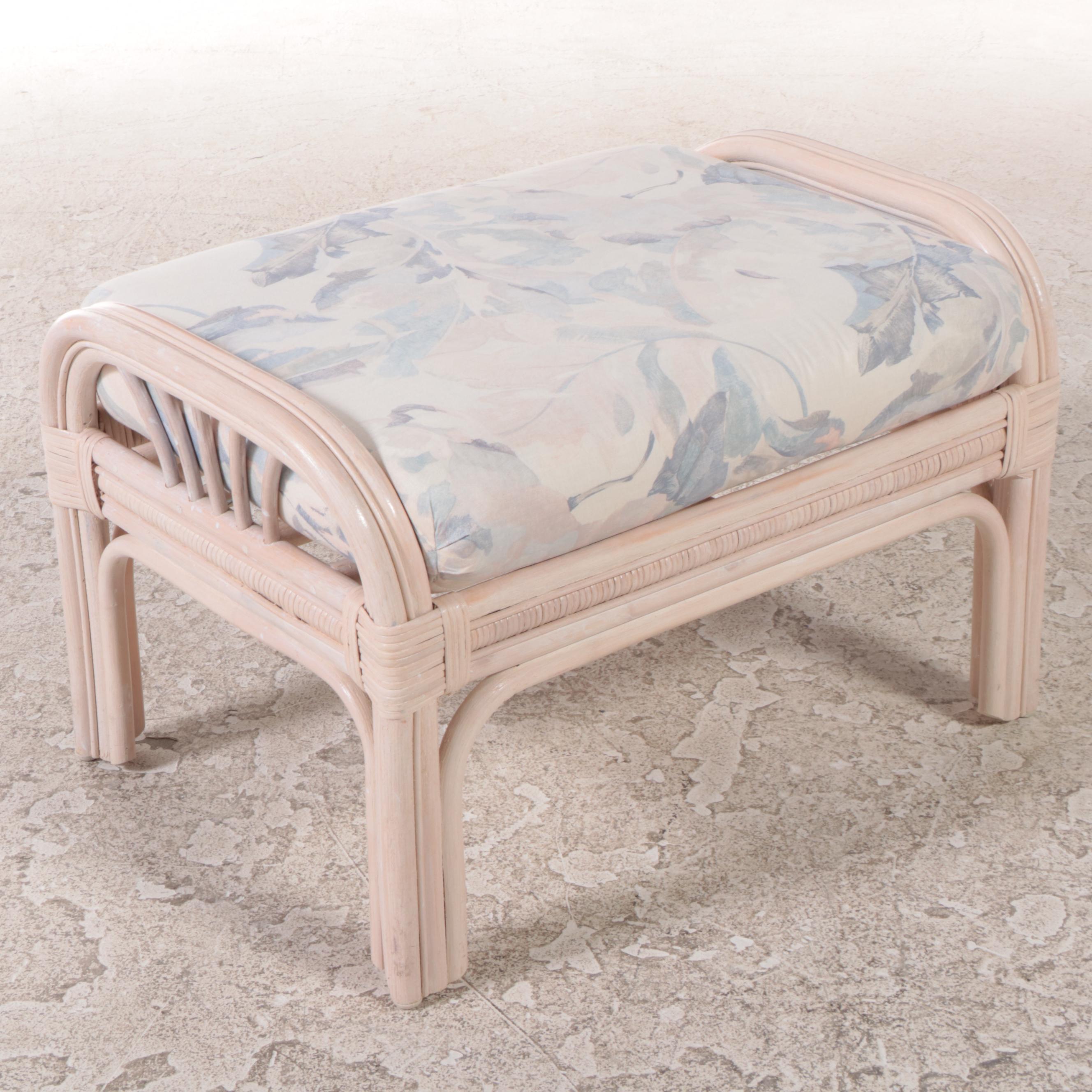 Ayers Furniture Cerused Rattan Patio Loveseat and Footstool