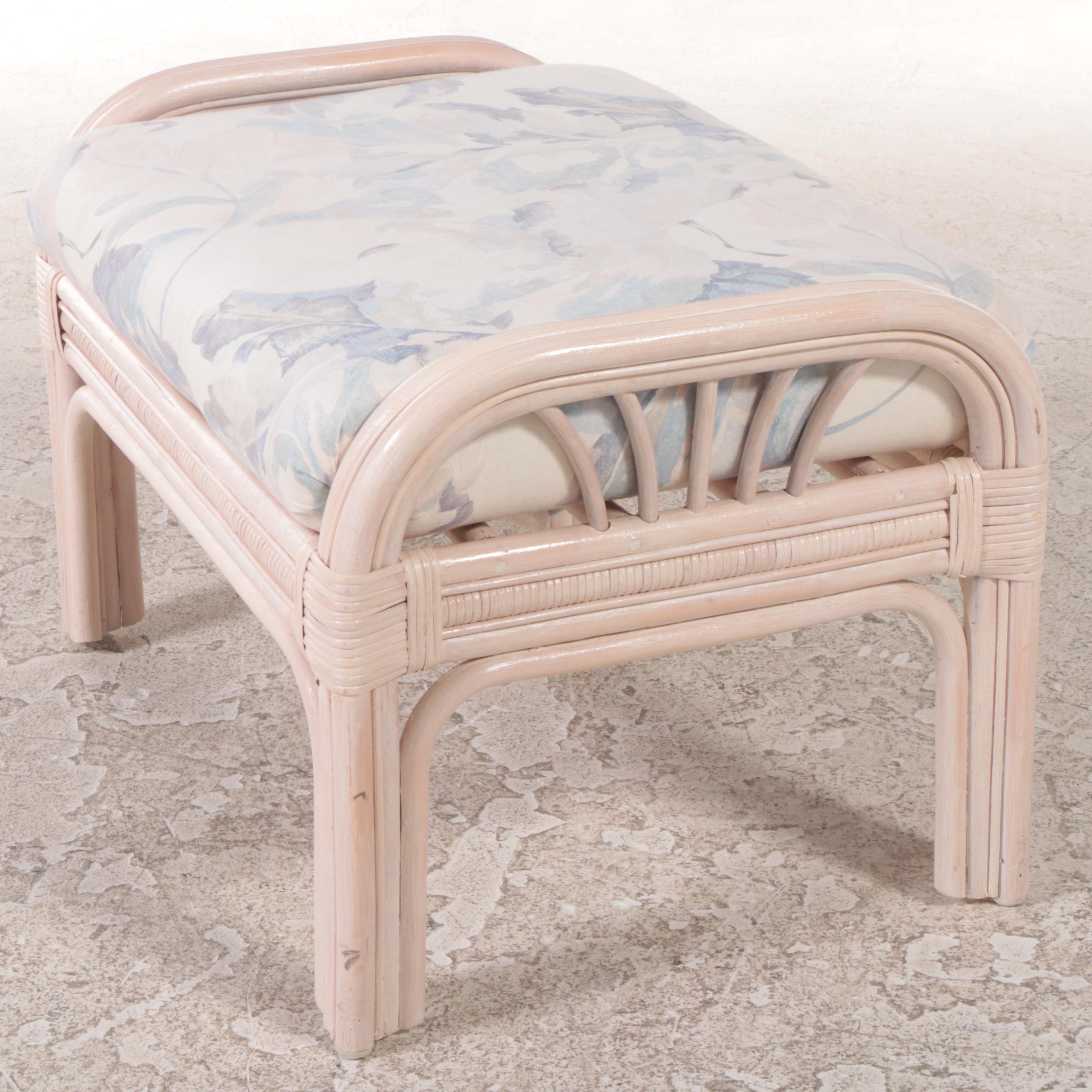 Ayers Furniture Cerused Rattan Patio Loveseat and Footstool