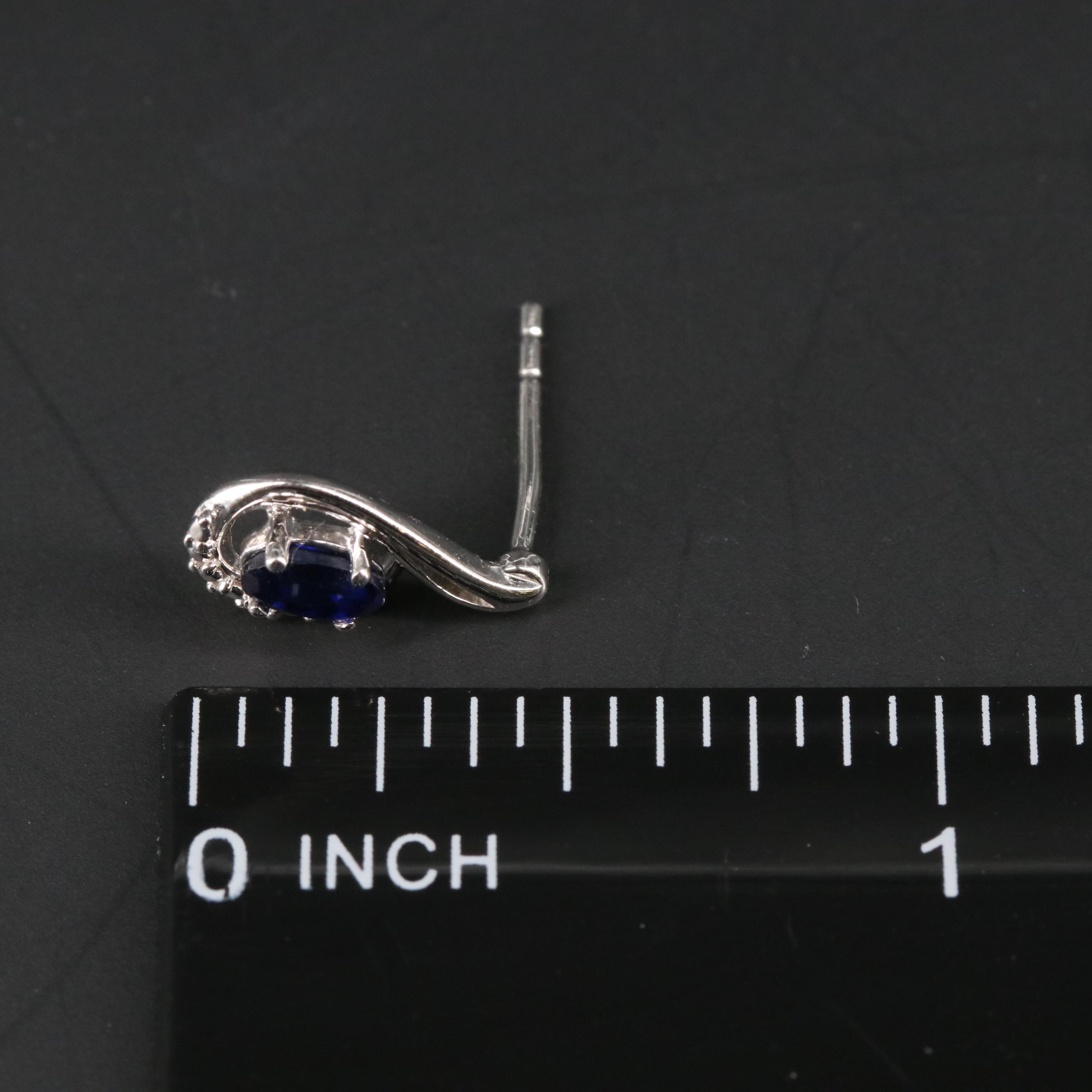 Sterling Silver Sapphire and Cubic Zirconia Drop Earrings