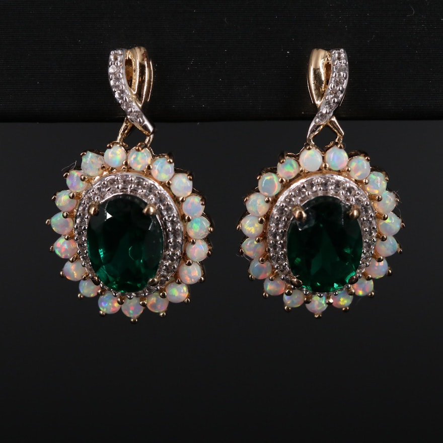Sterling Silver Opal, Emerald, and Sapphire Drop Earrings