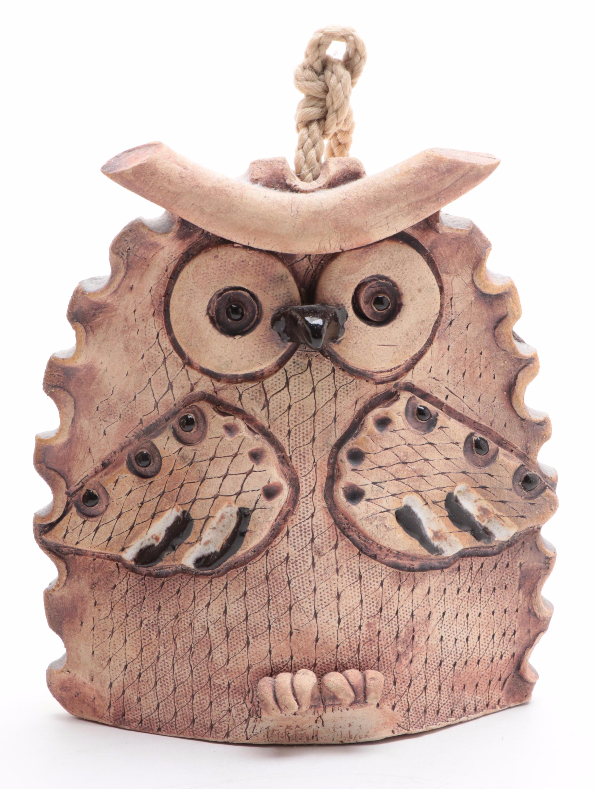 John M. Nartker and Other Art Pottery Stoneware Owl Vase and Chime