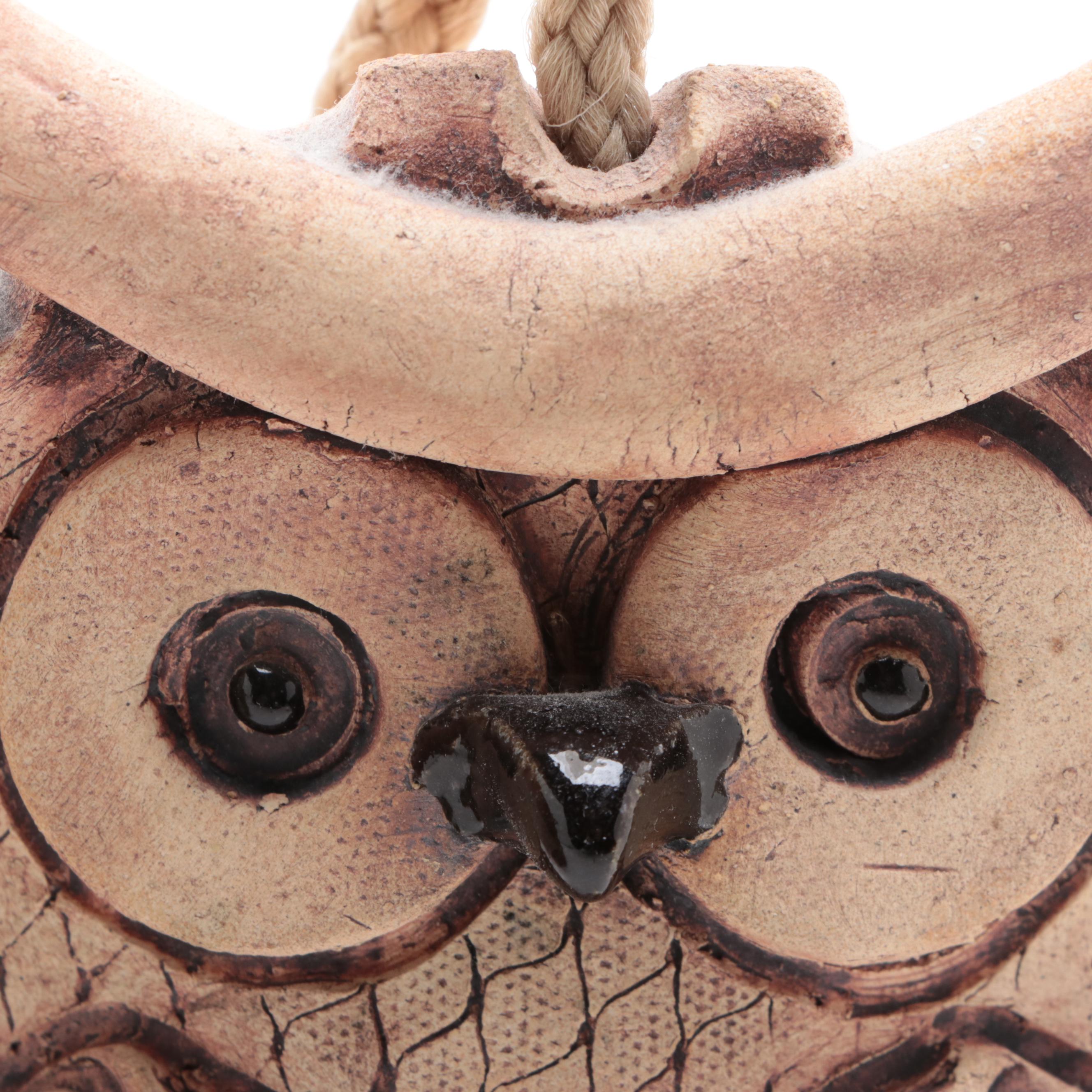 John M. Nartker and Other Art Pottery Stoneware Owl Vase and Chime