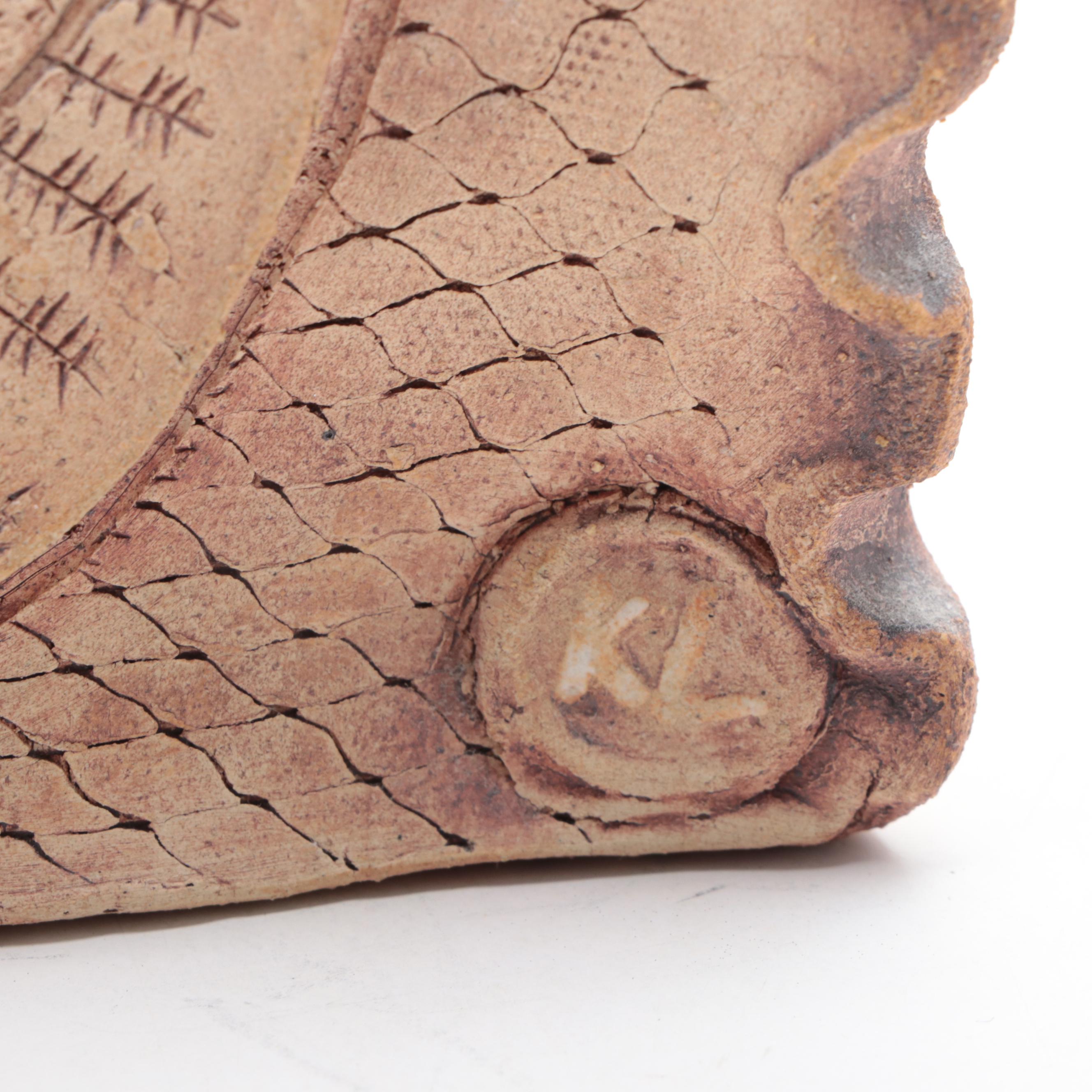 John M. Nartker and Other Art Pottery Stoneware Owl Vase and Chime