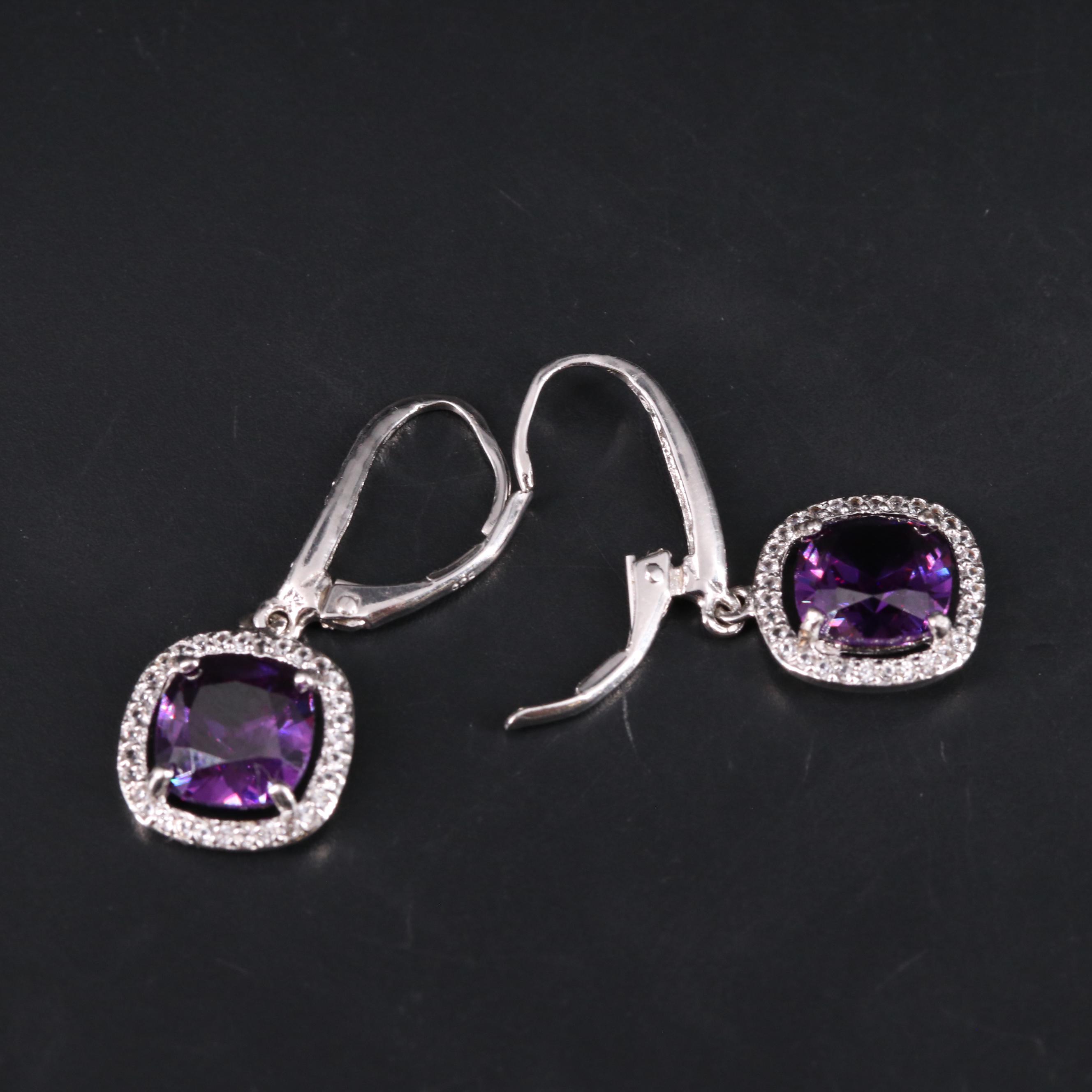 Sterling Silver Cubic Zirconia and Topaz Dangle Earrings