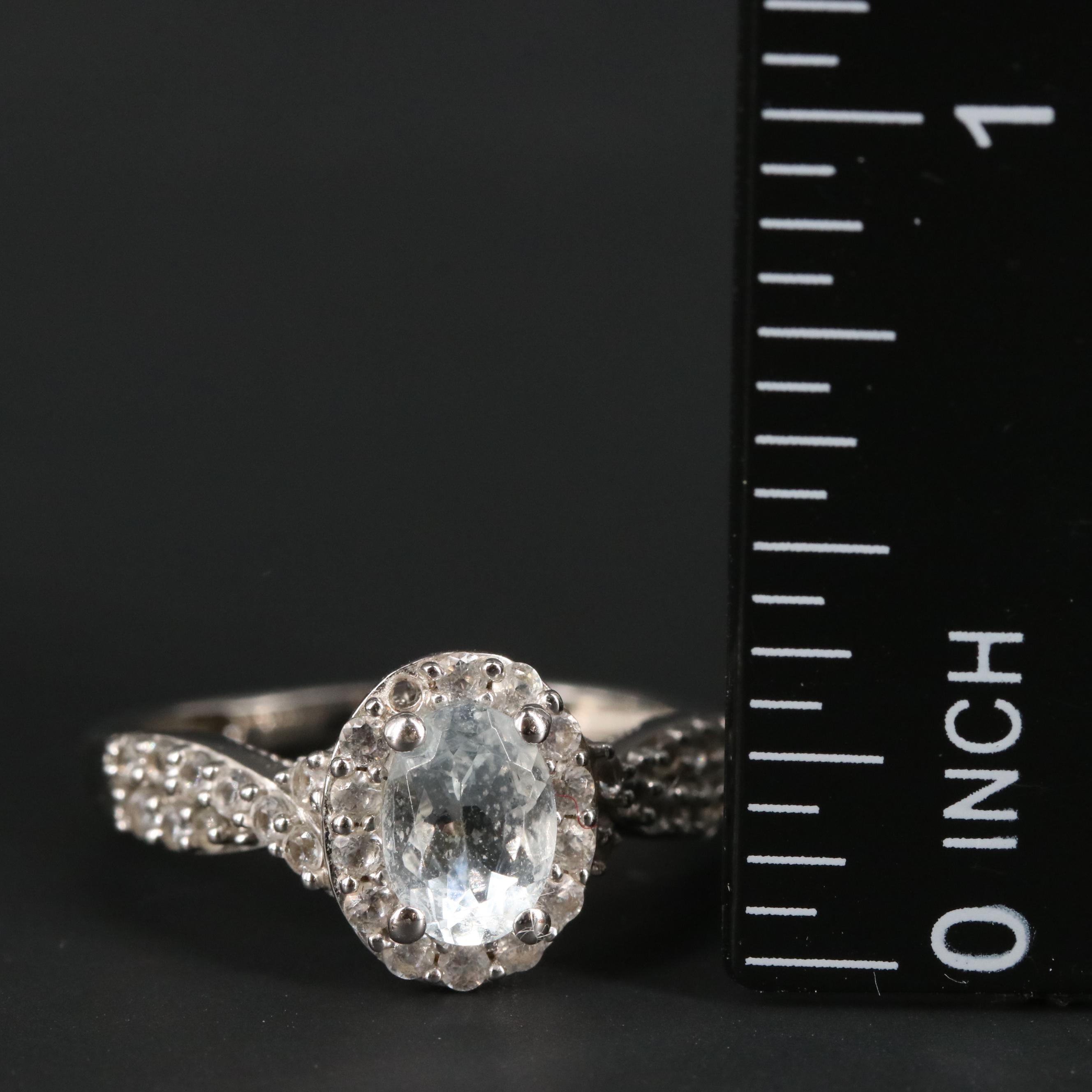 Sterling Silver Aquamarine and Sapphire Ring