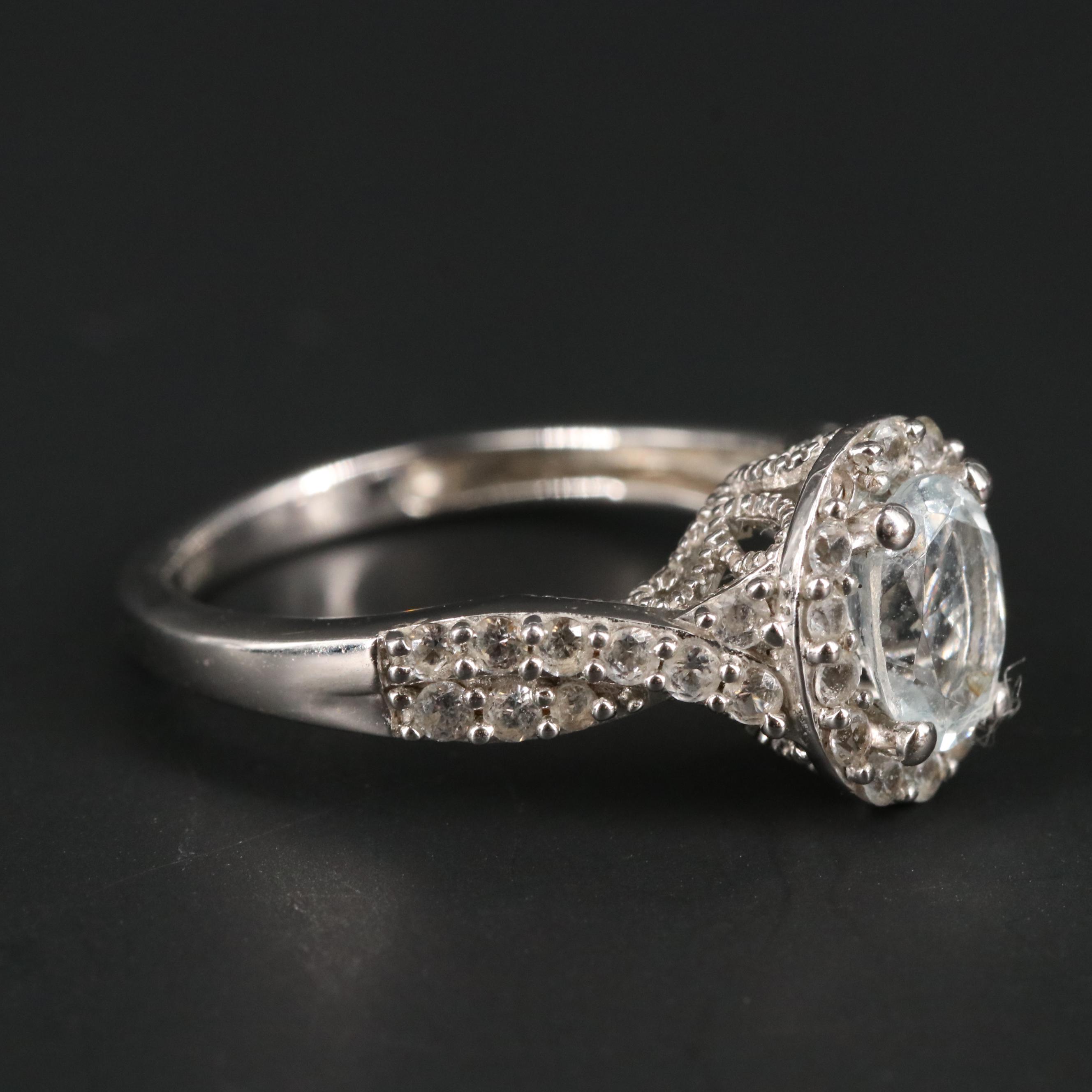 Sterling Silver Aquamarine and Sapphire Ring