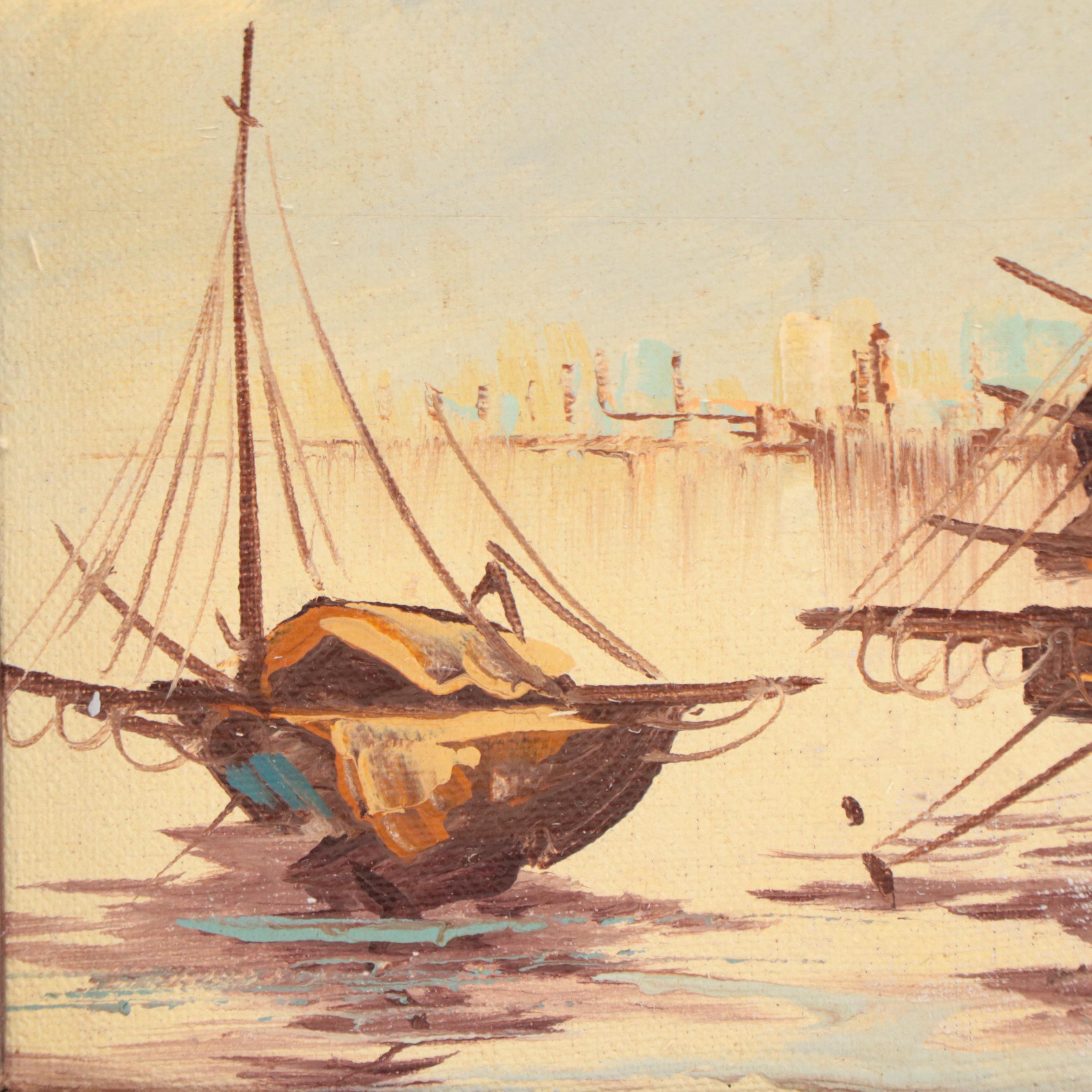 Oil Painting of Two Ships On The Ocean